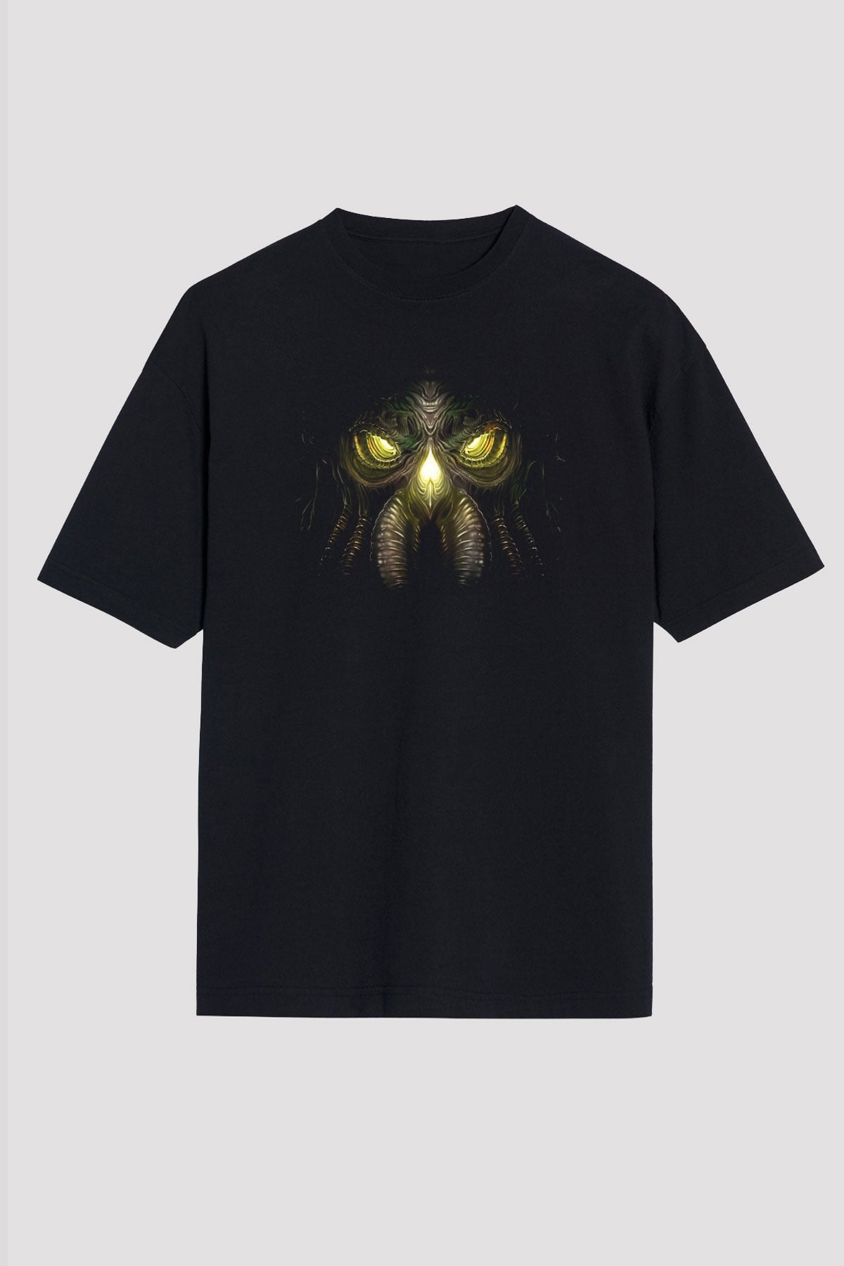 Call Of Ctulhu Baskılı Unisex Siyah Oversize Tişört - Tshirt