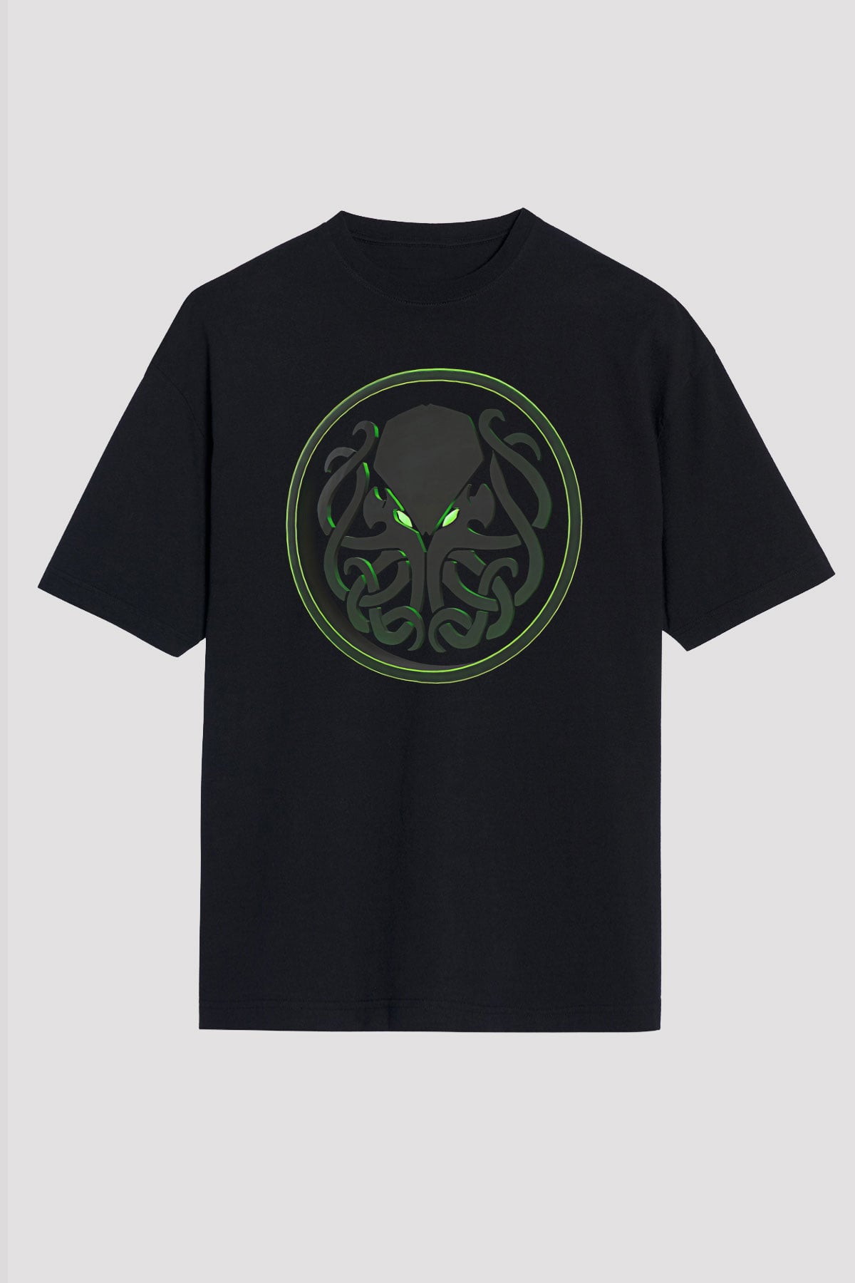 Call Of Ctulhu Baskılı Unisex Siyah Oversize Tişört - Tshirt