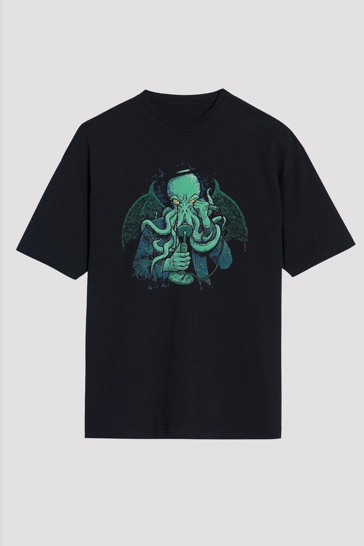 Call Of Ctulhu Baskılı Unisex Siyah Oversize Tişört - Tshirt