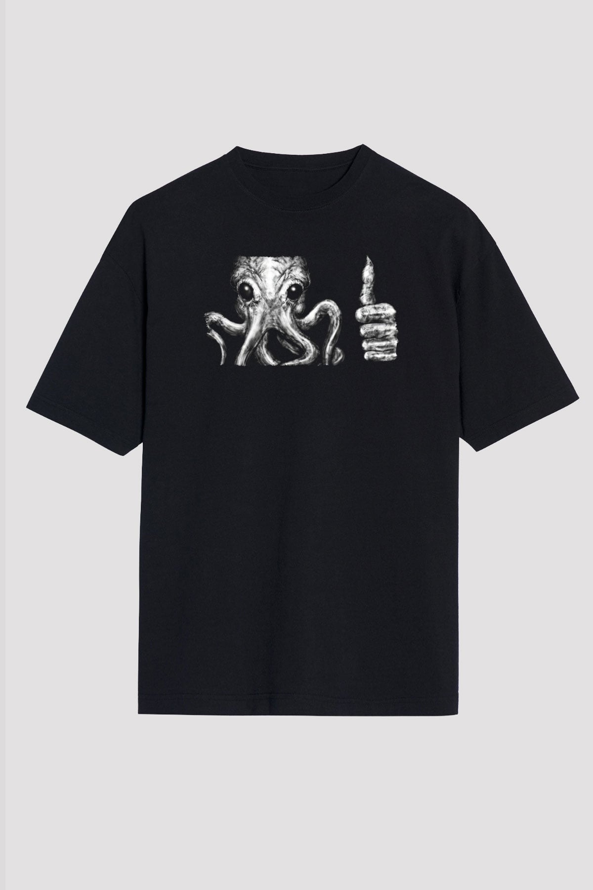 Call Of Ctulhu Baskılı Unisex Siyah Oversize Tişört - Tshirt
