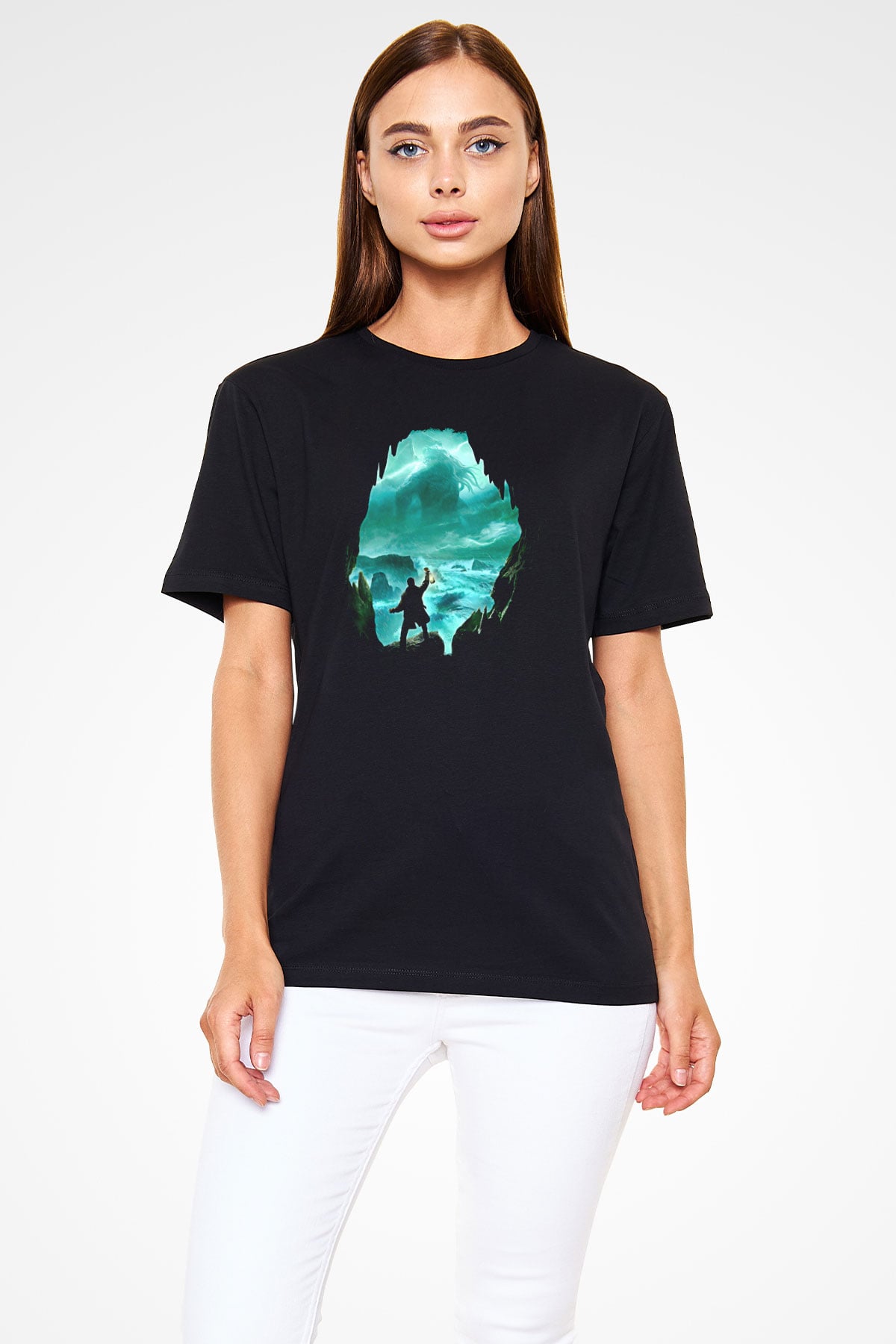 Call Of Ctulhu Baskılı Unisex Siyah Tişört - Tshirt
