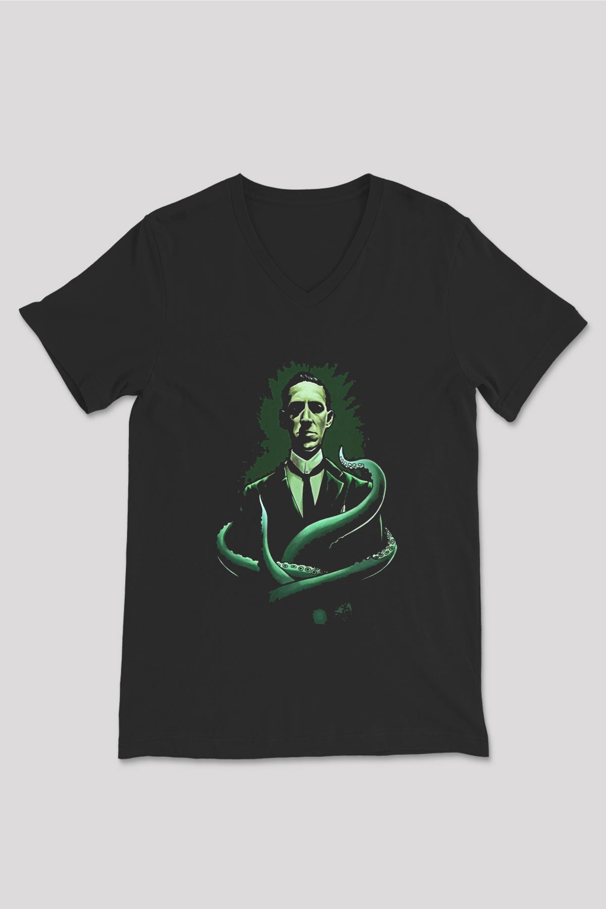 Call Of Ctulhu Baskılı Unisex Siyah V Yaka Tişört - Tshirt