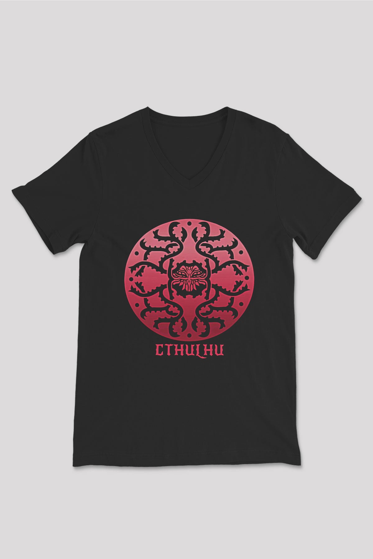 Call Of Ctulhu Baskılı Unisex Siyah V Yaka Tişört - Tshirt