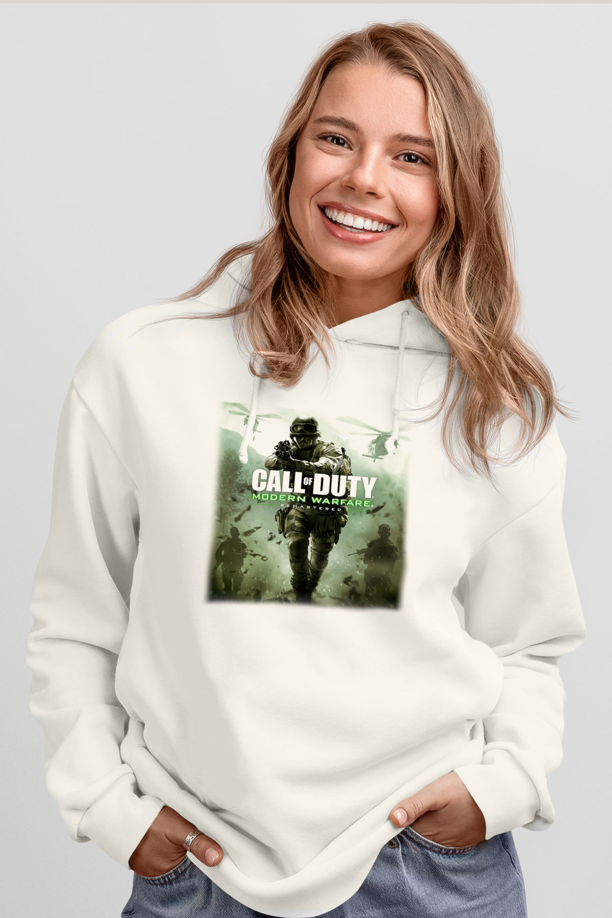 Call of Duty Beyaz Unisex Kapşonlu Sweatshirt