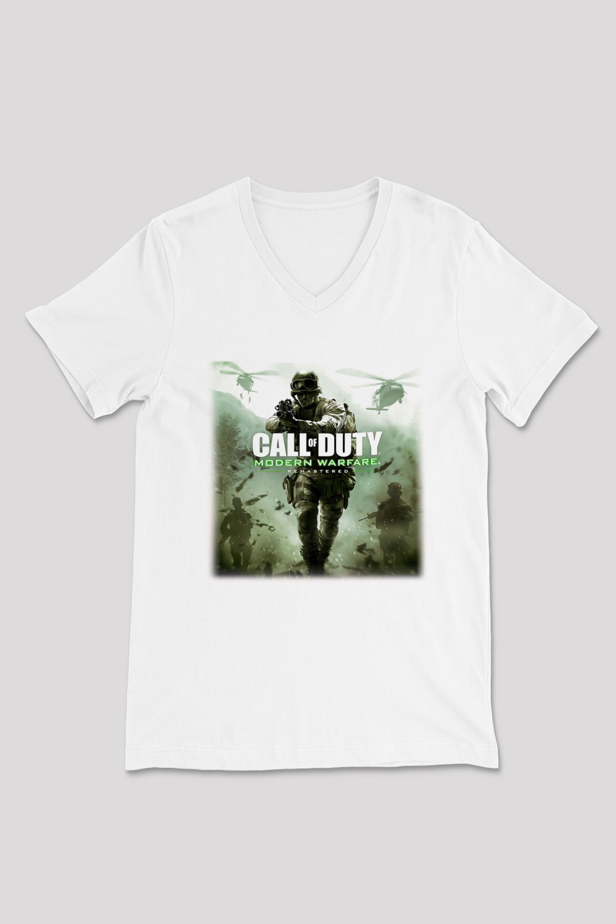 Call of Duty Beyaz Unisex V Yaka Tişört T-Shirt