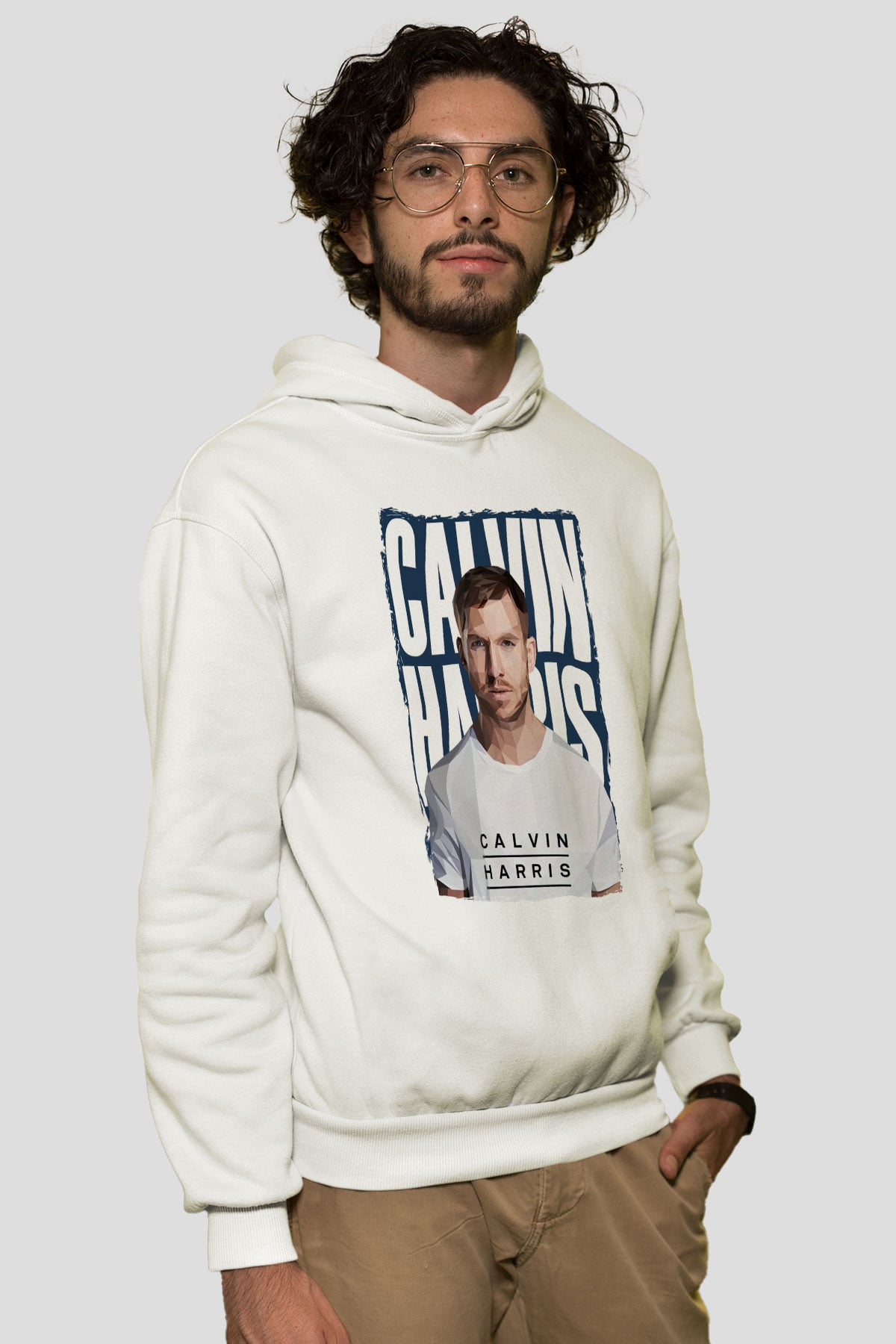 Calvin Harris Beyaz Unisex Kapüşonlu Sweatshirt