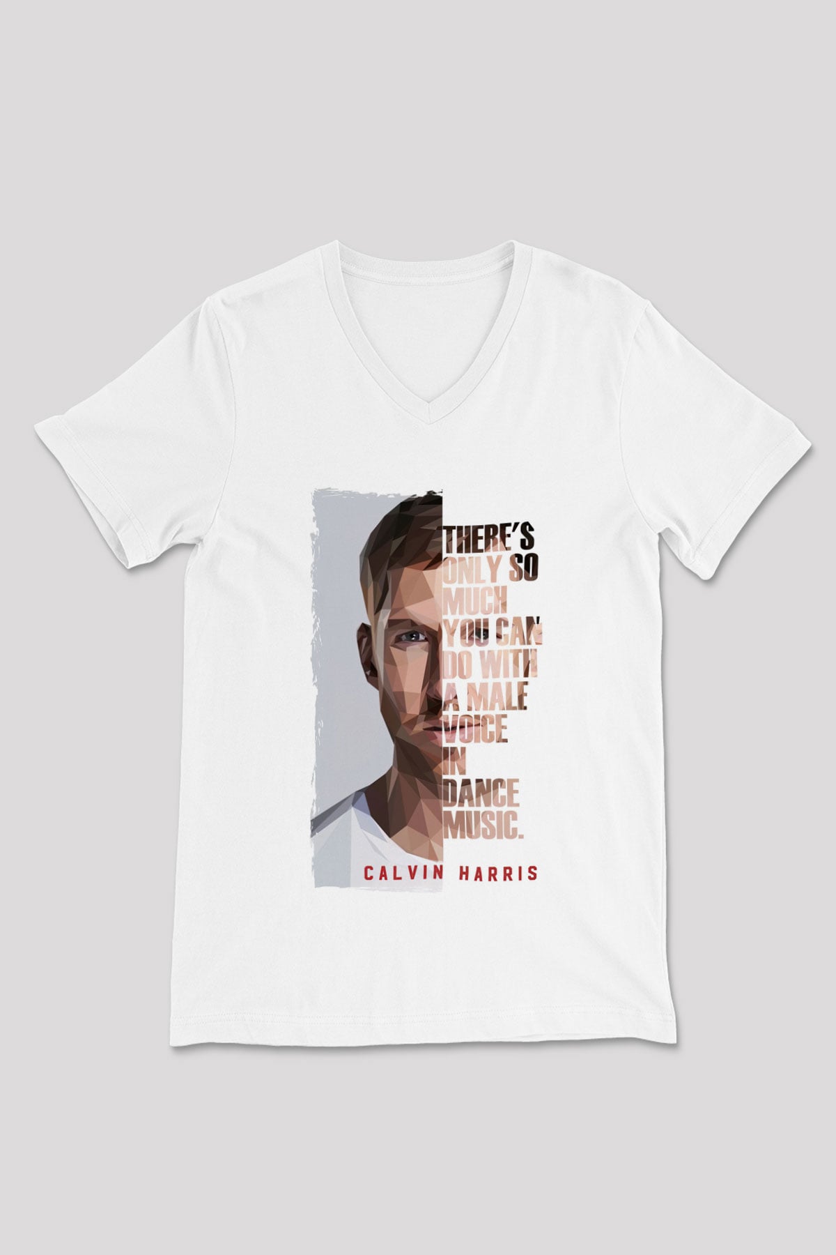 Calvin Harris Beyaz Unisex V Yaka Tişört