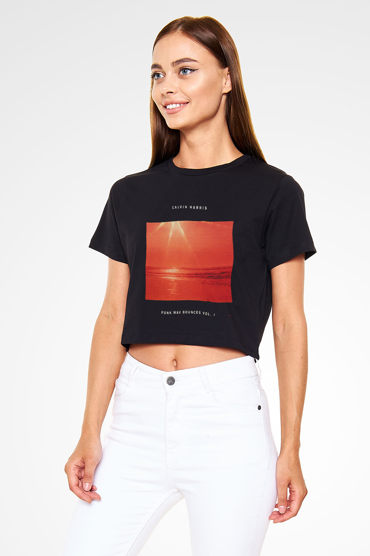 Calvin Harris Siyah Crop Top Tişört