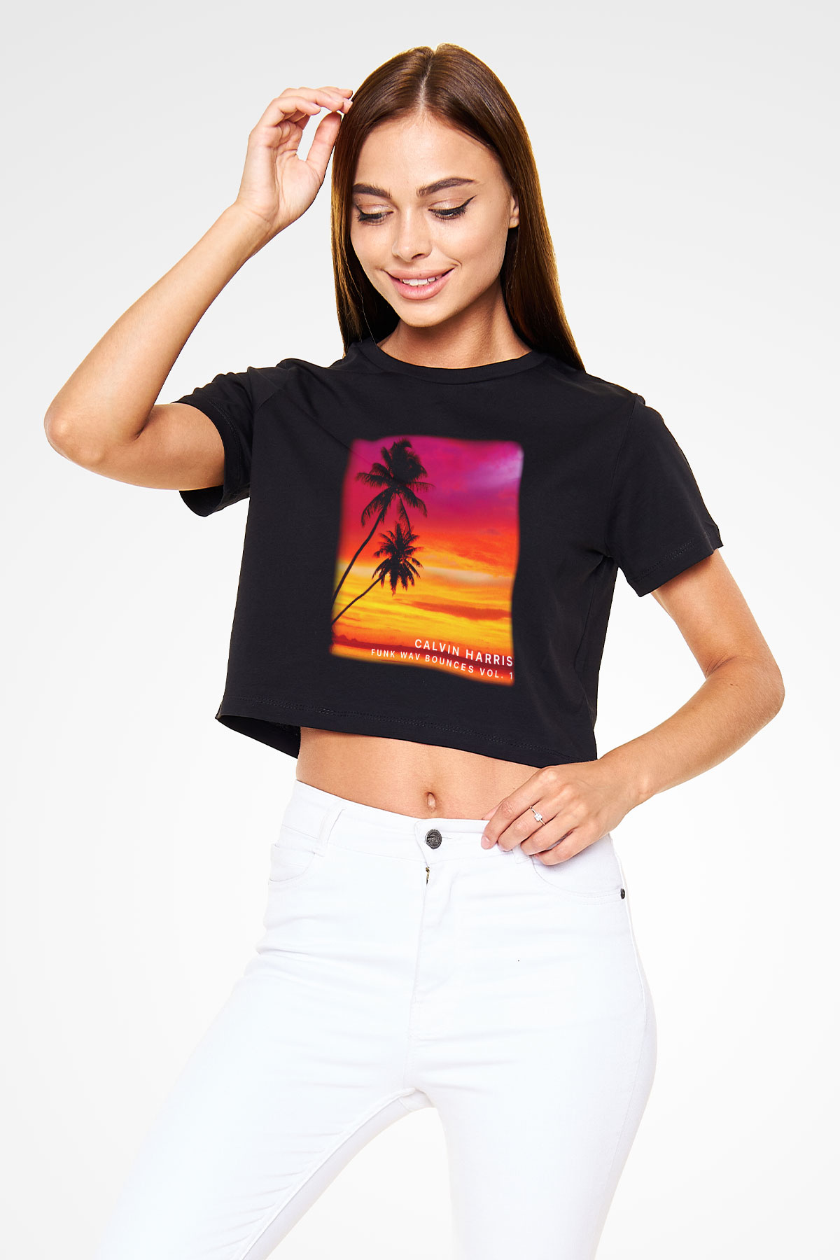 Calvin Harris Siyah Crop Top Tişört