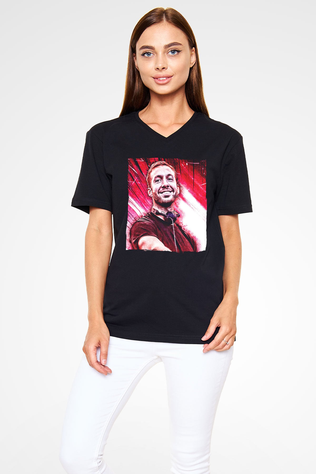 Calvin Harris Siyah Unisex V Yaka Tişört