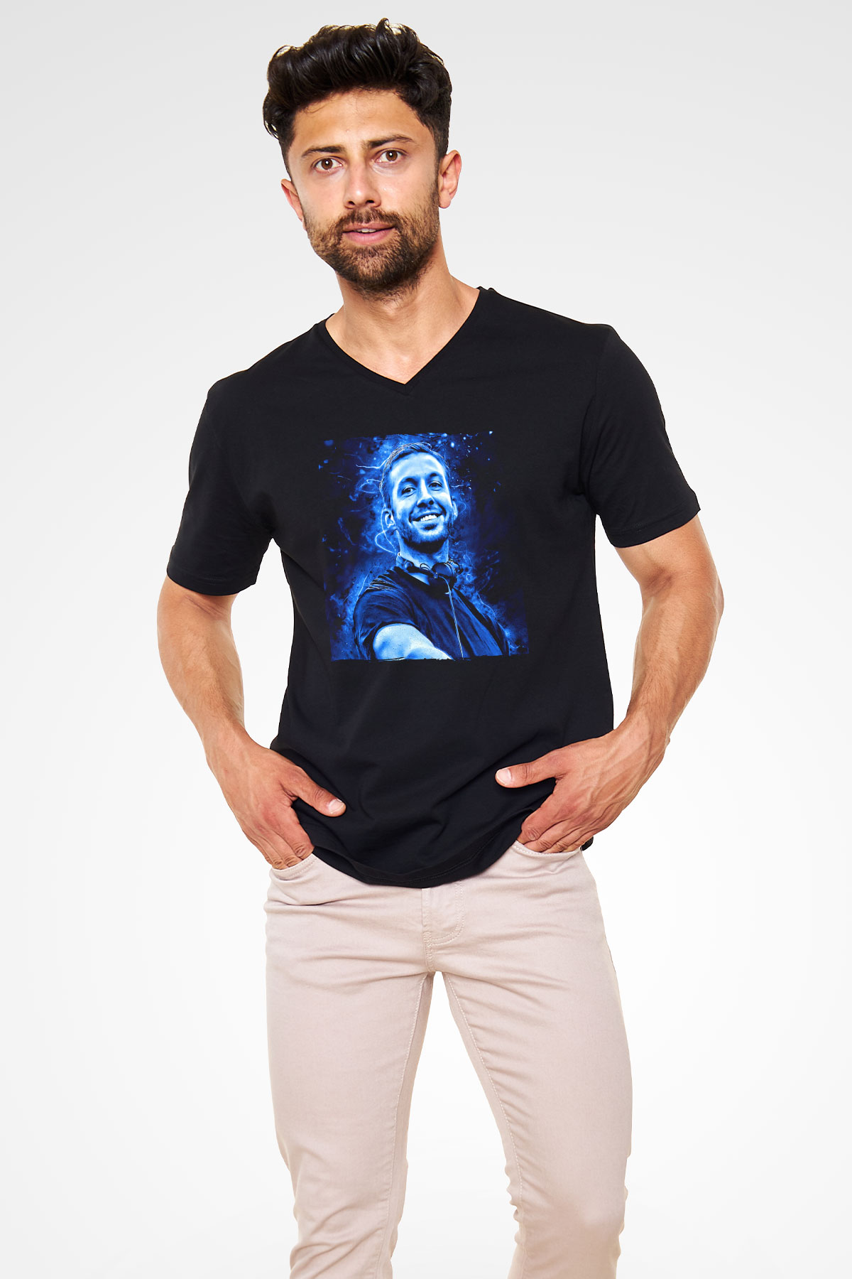 Calvin Harris Siyah Unisex V Yaka Tişört