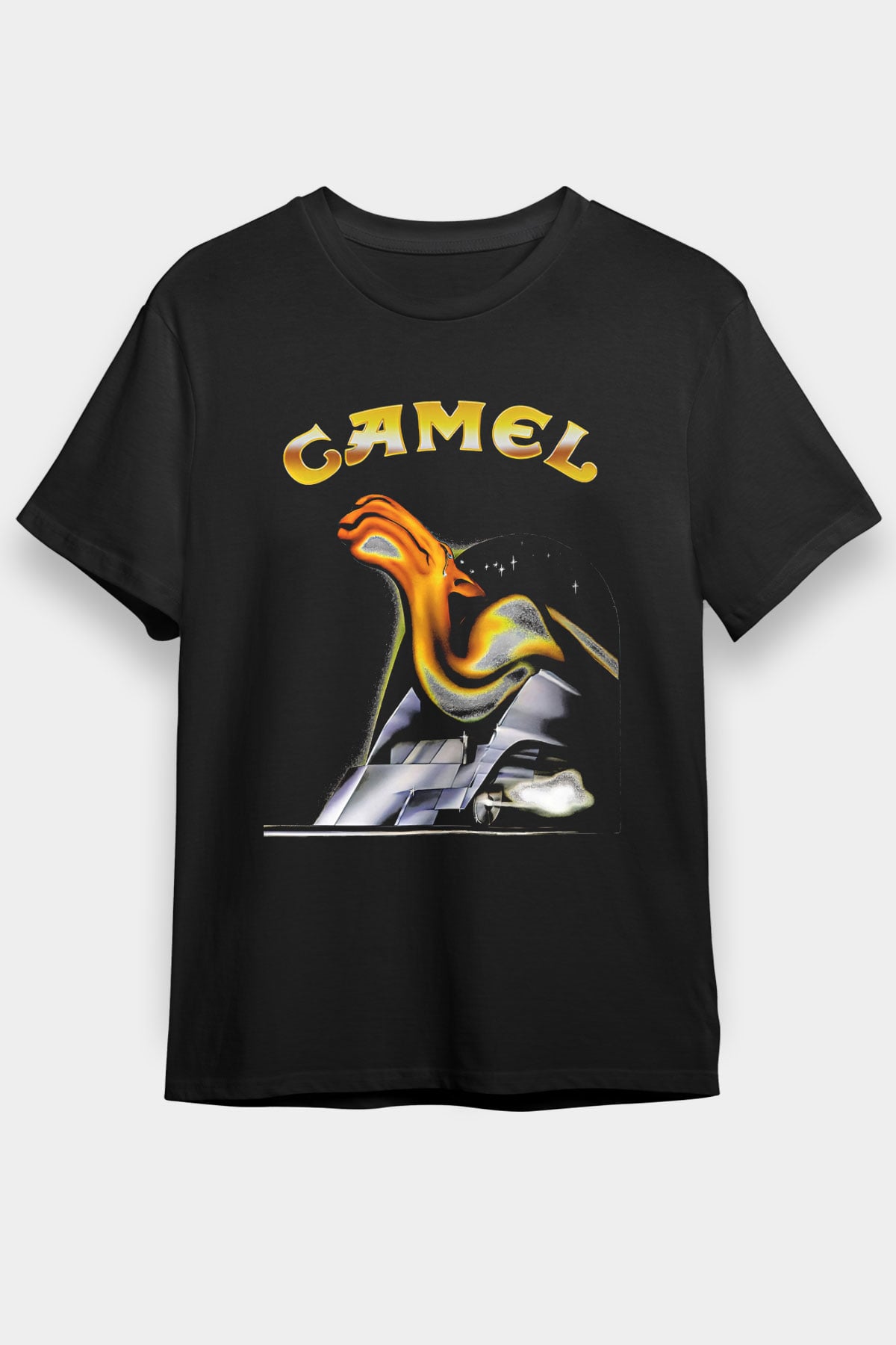 Camel Baskılı Unisex Siyah Tişört - Tshirt