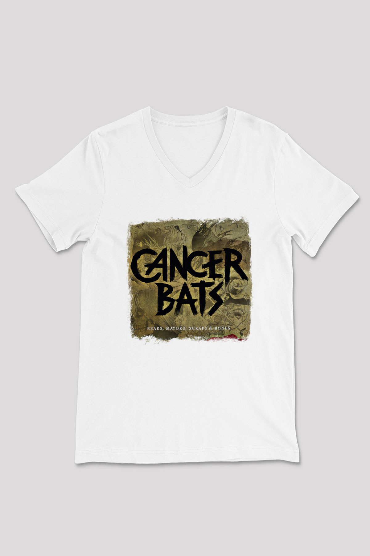 Cancer Bats Baskılı Unisex Beyaz V Yaka Tişört
