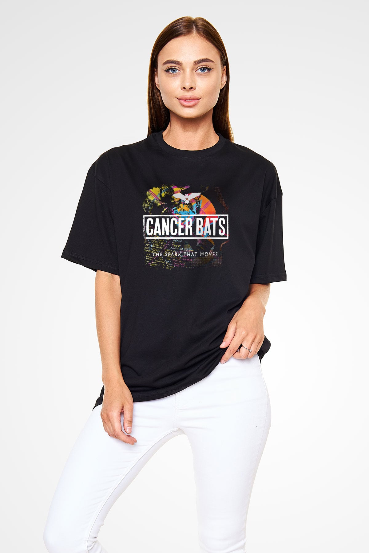 Cancer Bats Baskılı Unisex Siyah Oversize Tişört
