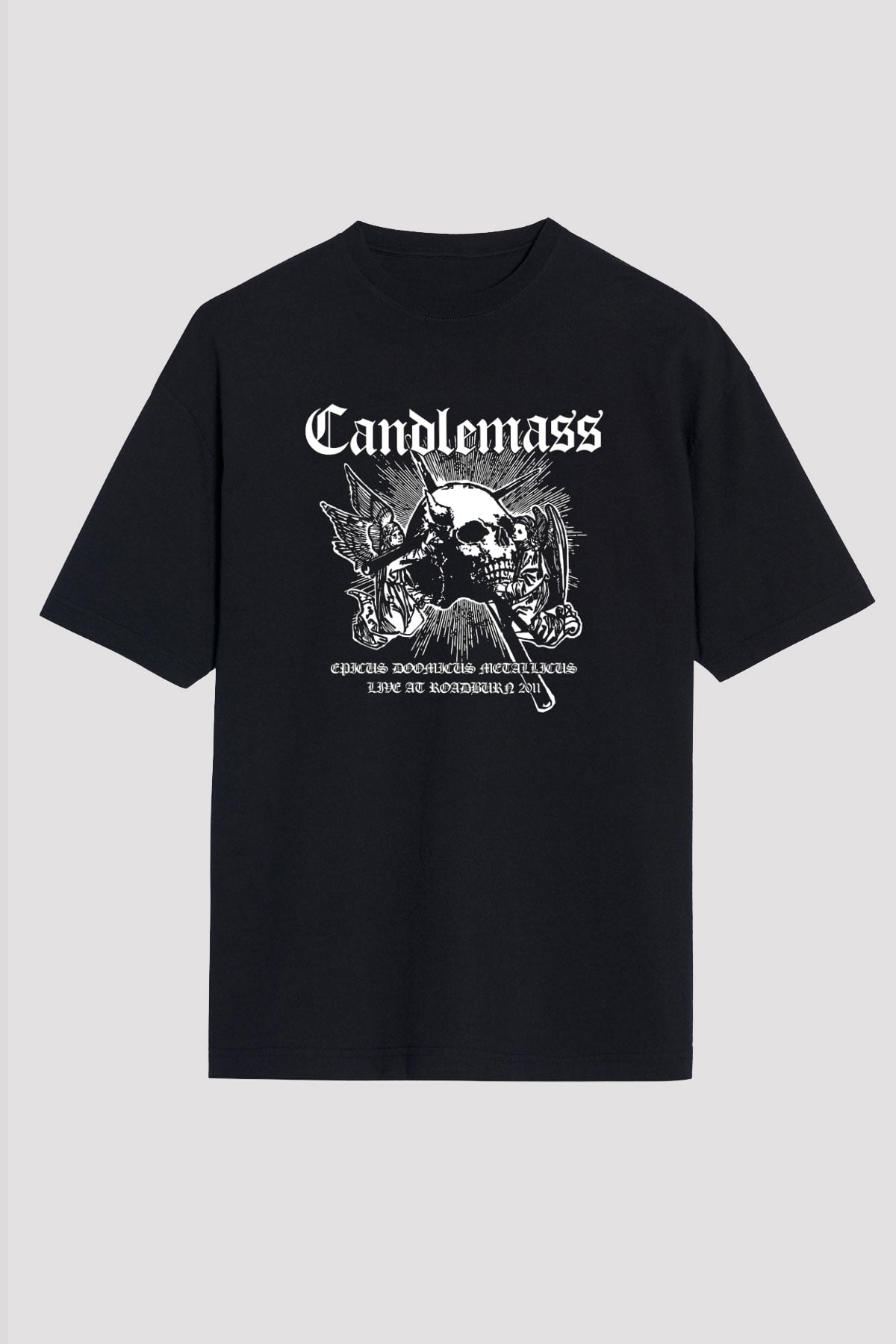 Candlemass Baskılı Unisex Siyah Oversize Tişört