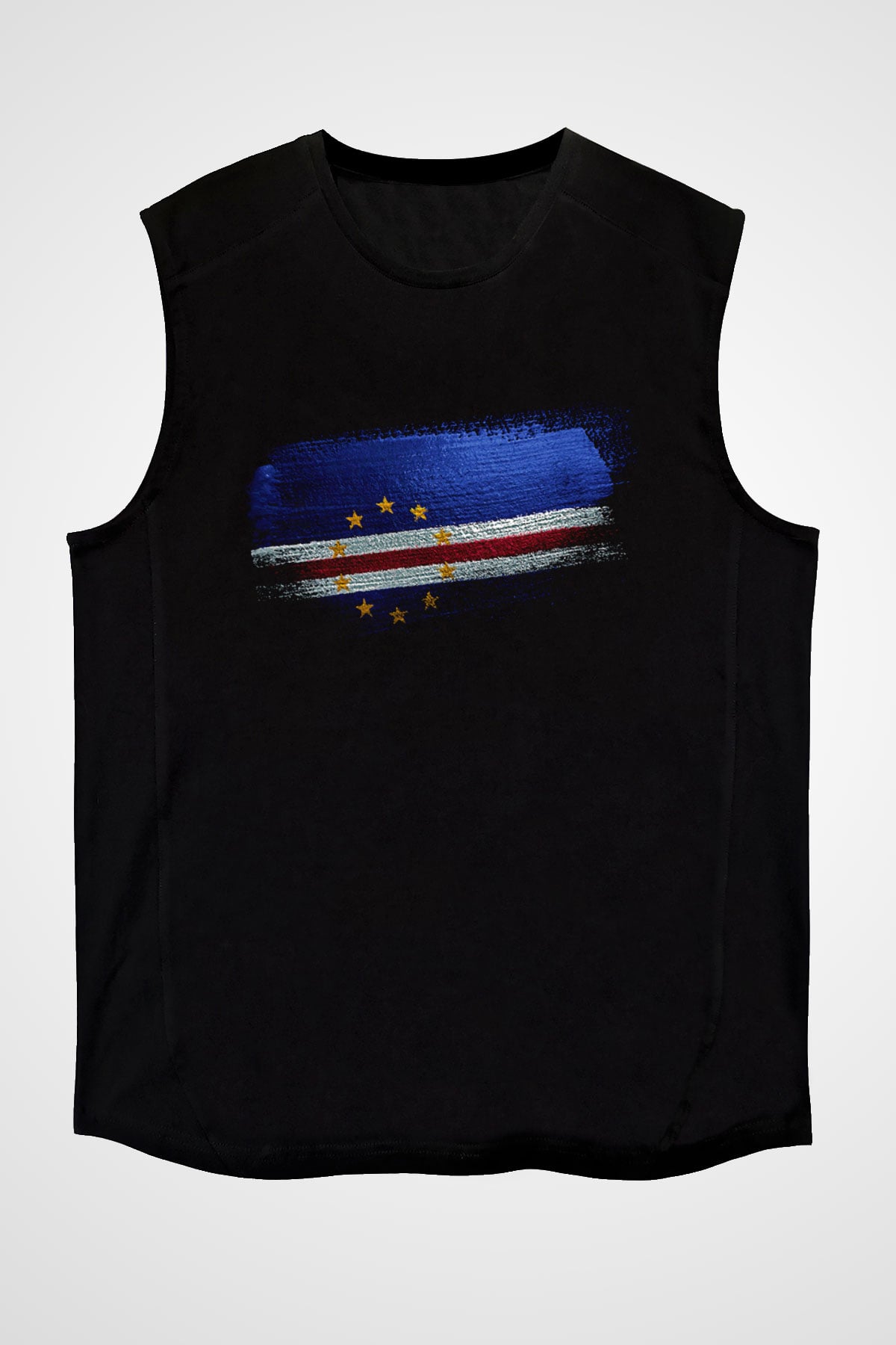 Cape Verde Bayrağı Baskılı Unisex Siyah Kolsuz Tişört