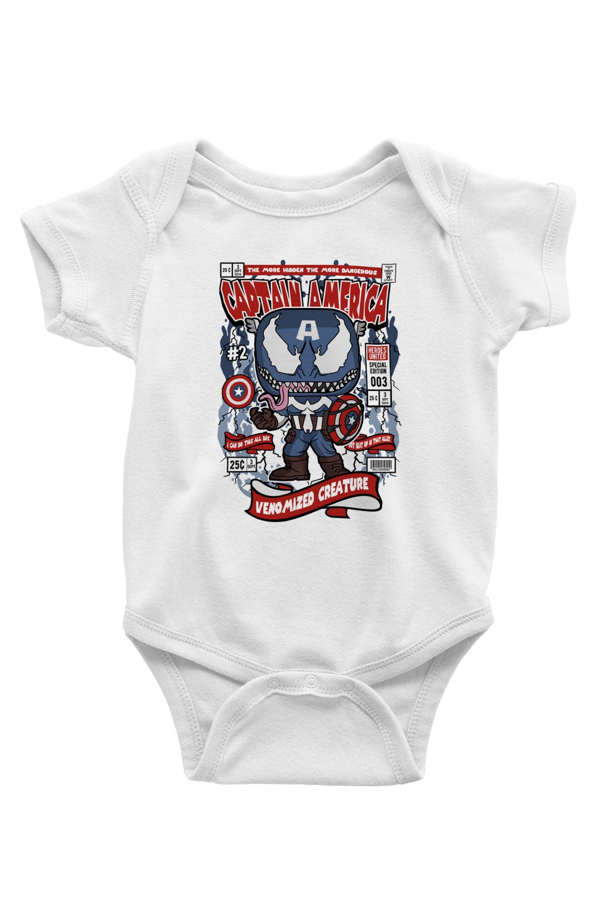 Captain America Baskılı Unisex Beyaz Bebek Body - Zıbın