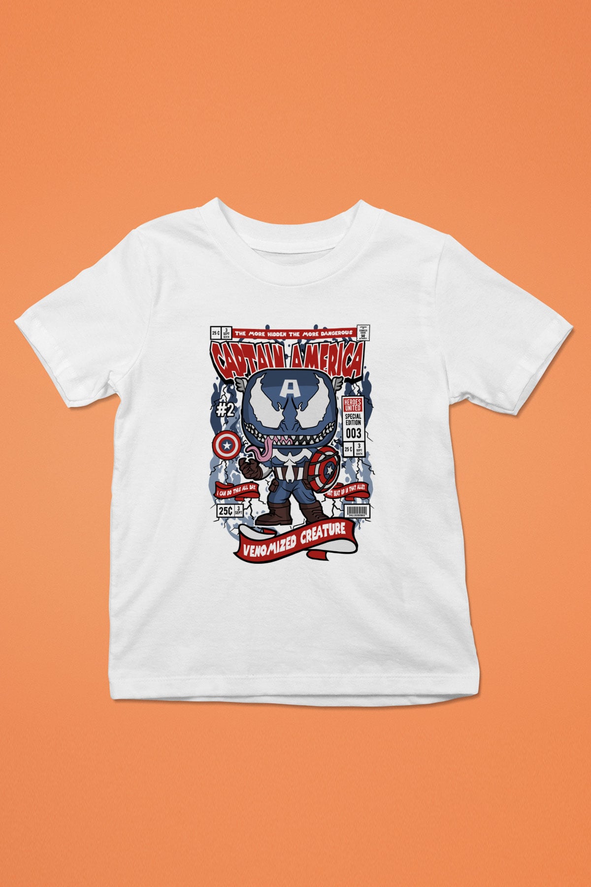 Captain America Baskılı Unisex Beyaz Çocuk Tişört