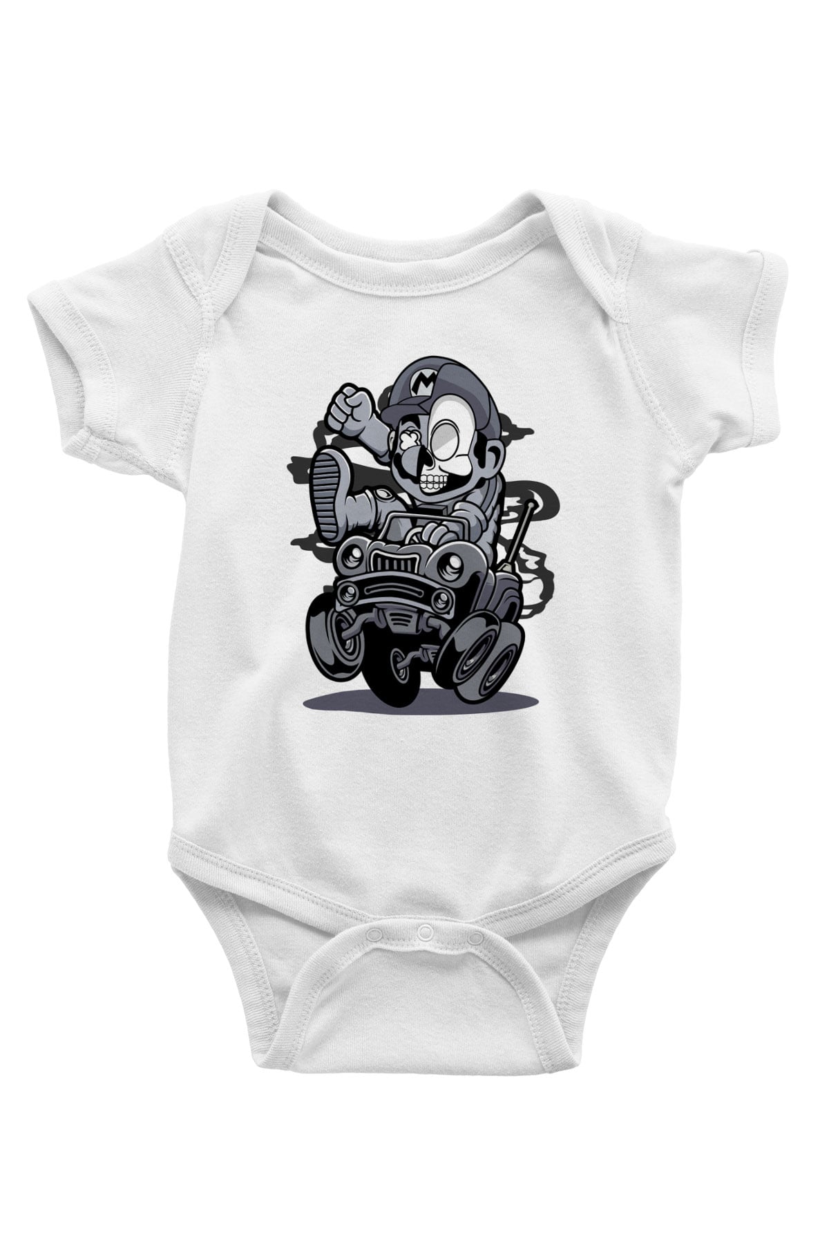 Car Racer Mario Baskılı Unisex Beyaz Bebek Body - Zıbın