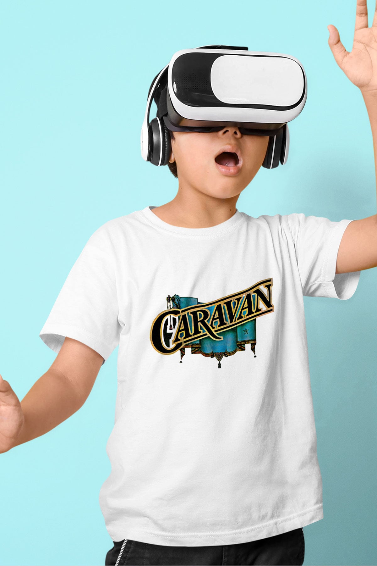 Caravan Baskılı Beyaz Unisex Beyaz Çocuk Tişört - Tshirt