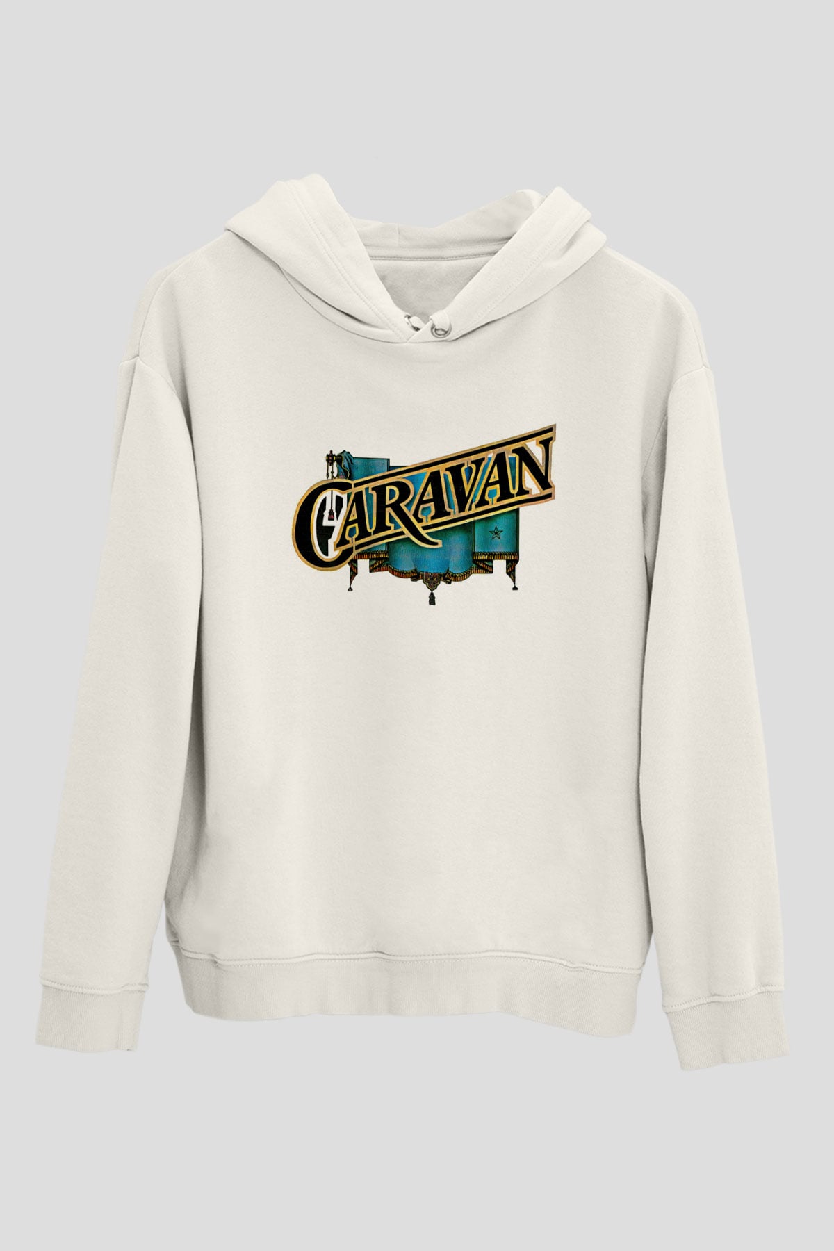 Caravan Baskılı Beyaz Unisex Kapüşonlu Sweatshirt