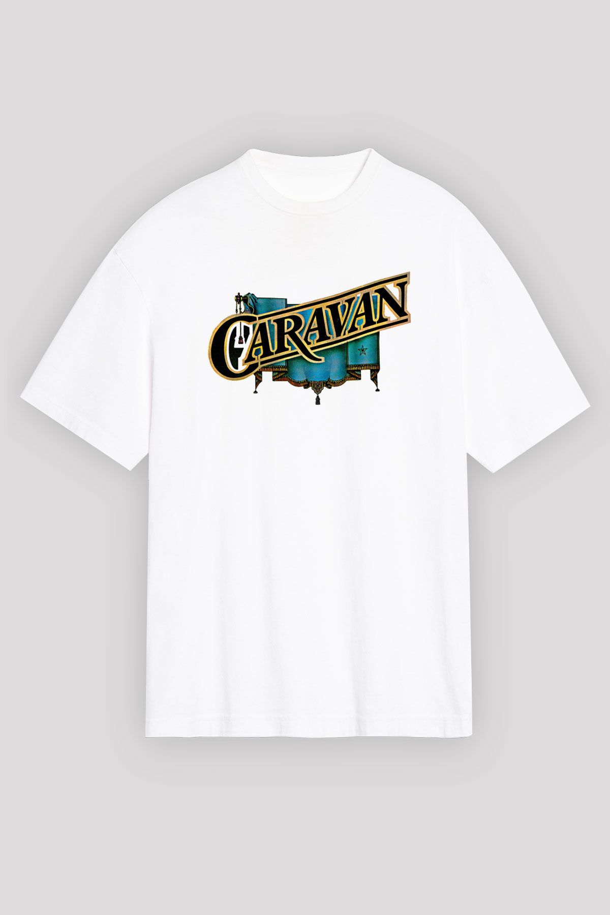 Caravan Baskılı Beyaz Unisex Oversize Tişört - Tshirt