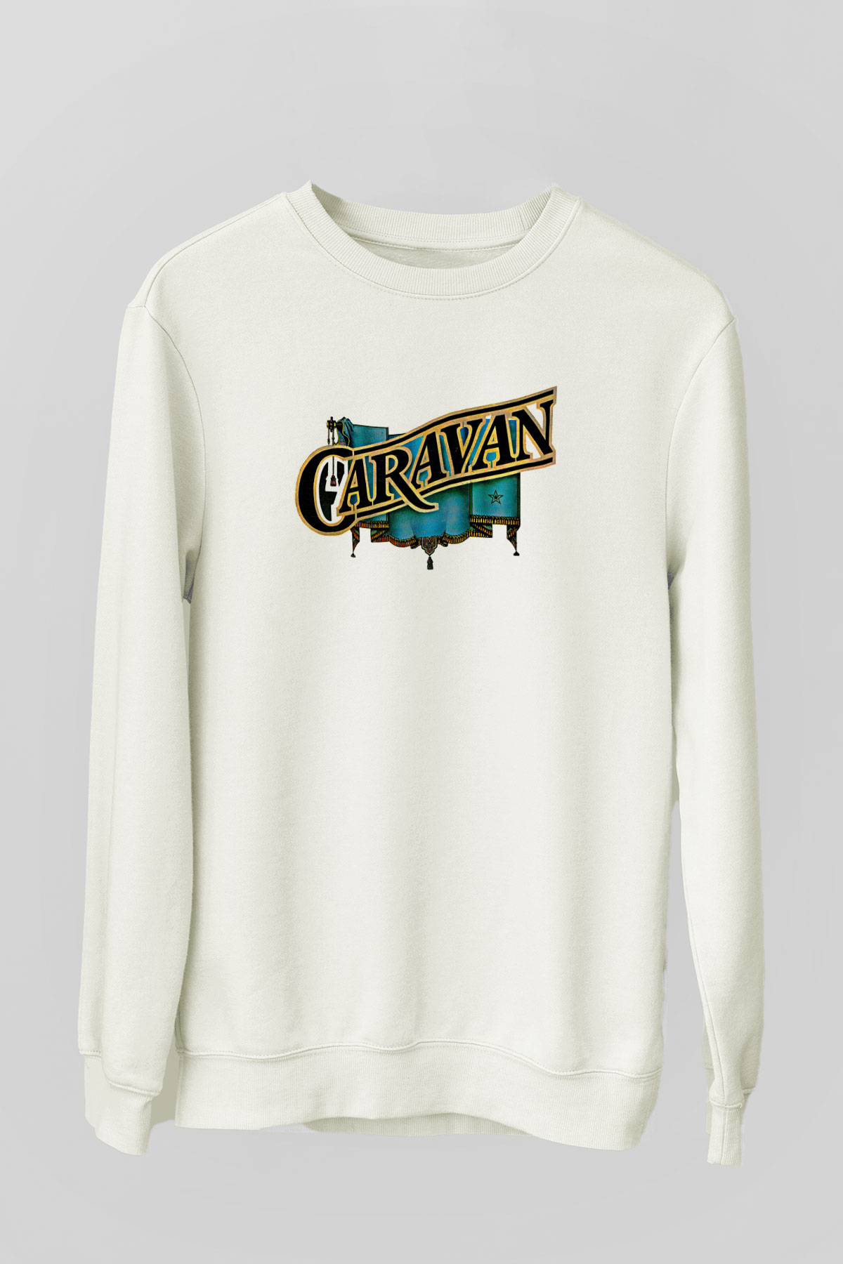 Caravan Baskılı Beyaz Unisex Sweatshirt