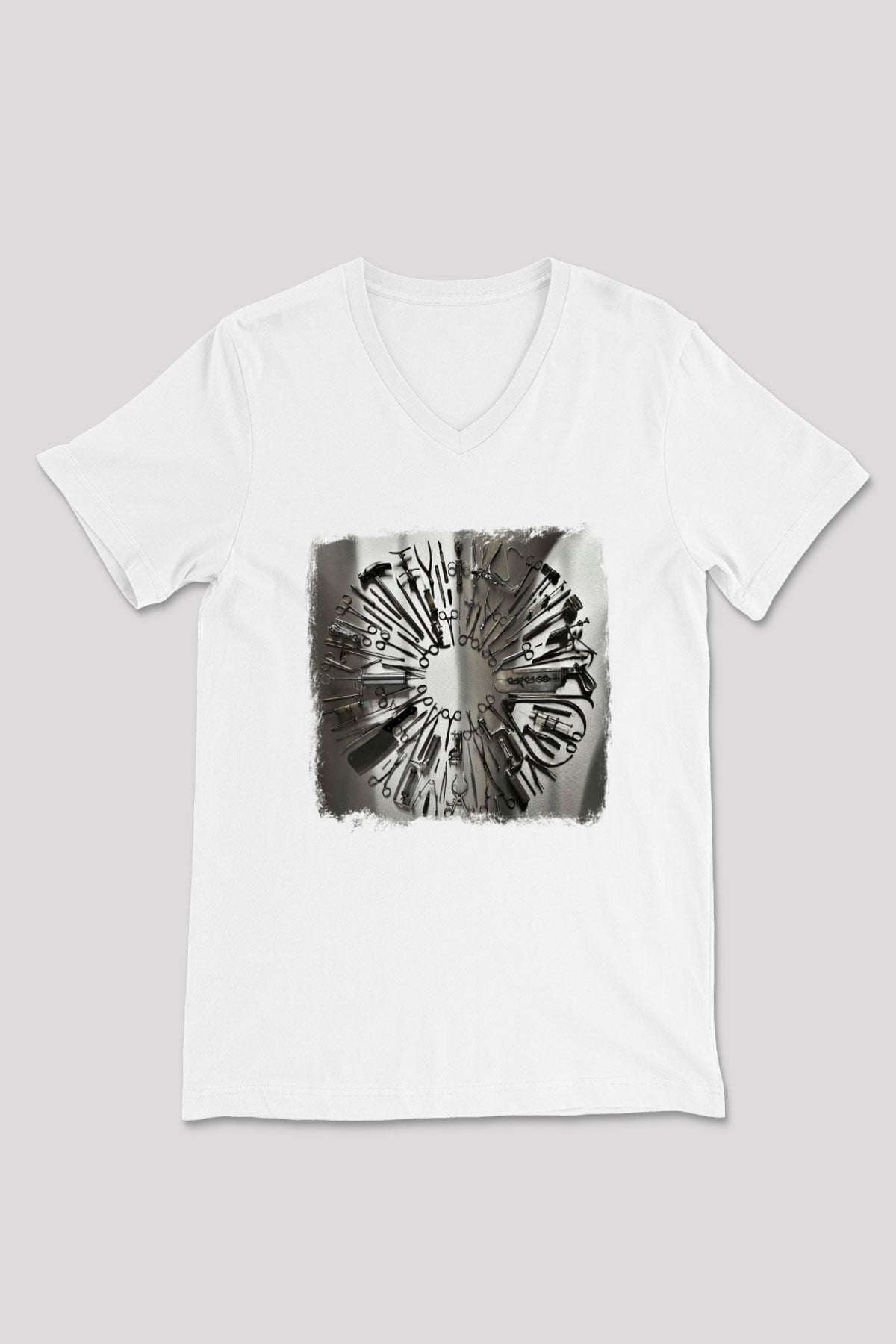 Carcass Baskılı Unisex Beyaz V Yaka Tişört