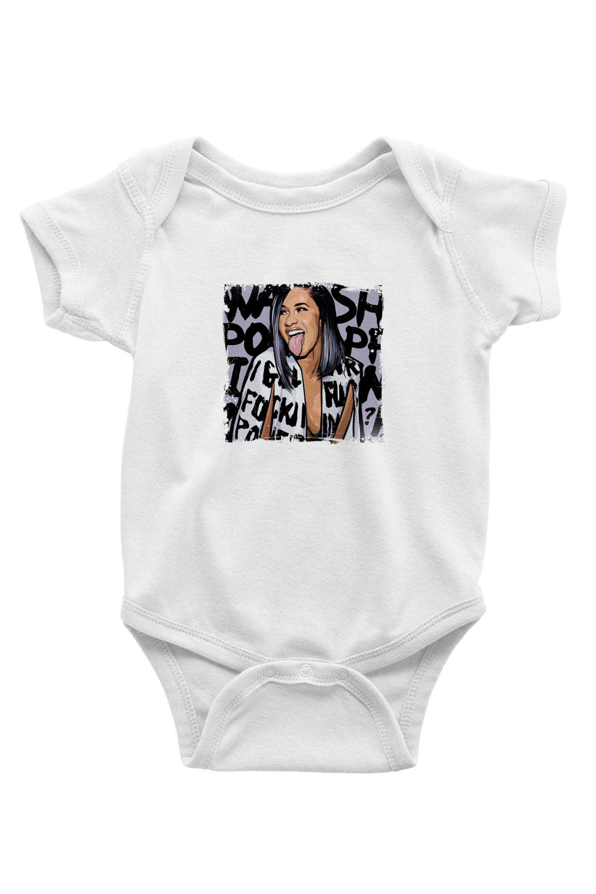 Cardi B Baskılı Unisex Beyaz Bebek Body - Zıbın