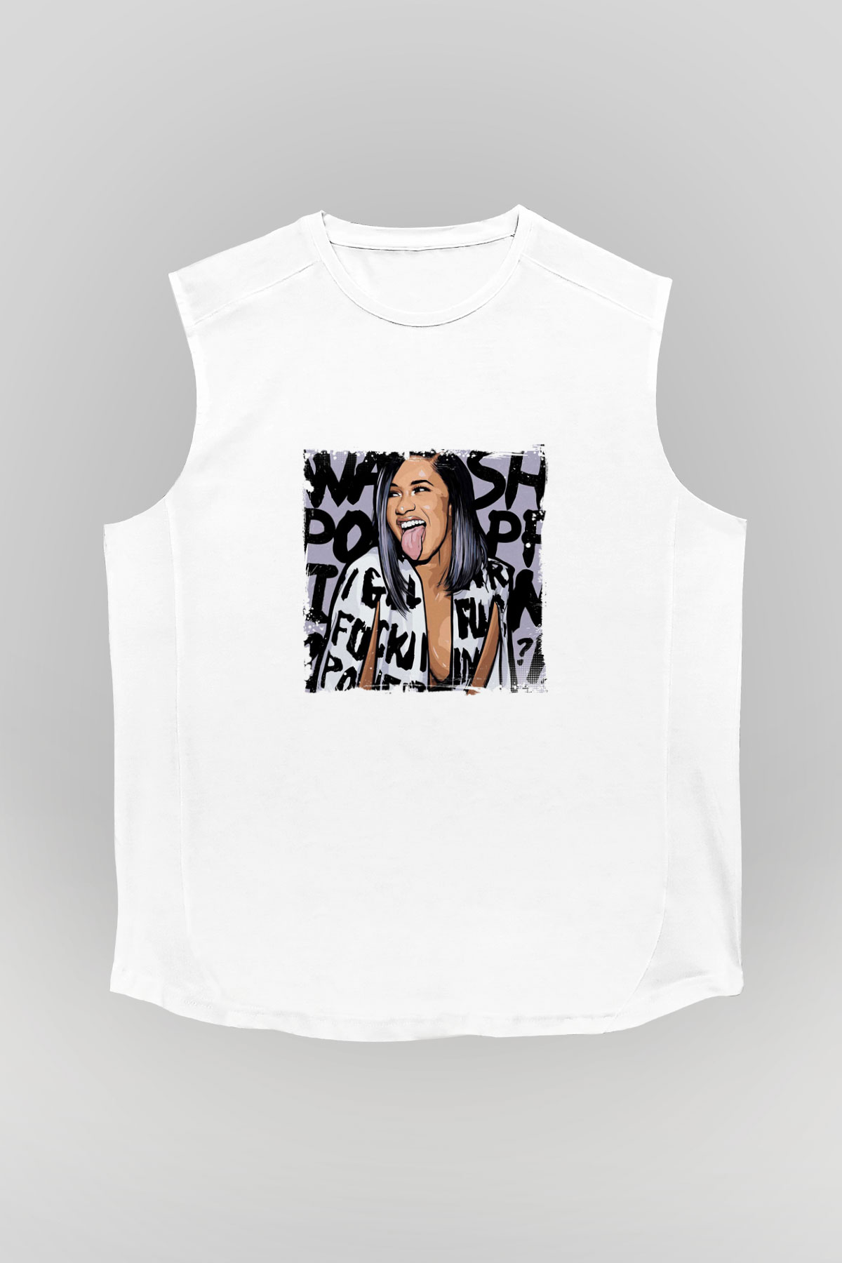 Cardi B Baskılı Unisex Beyaz Kolsuz Tişört