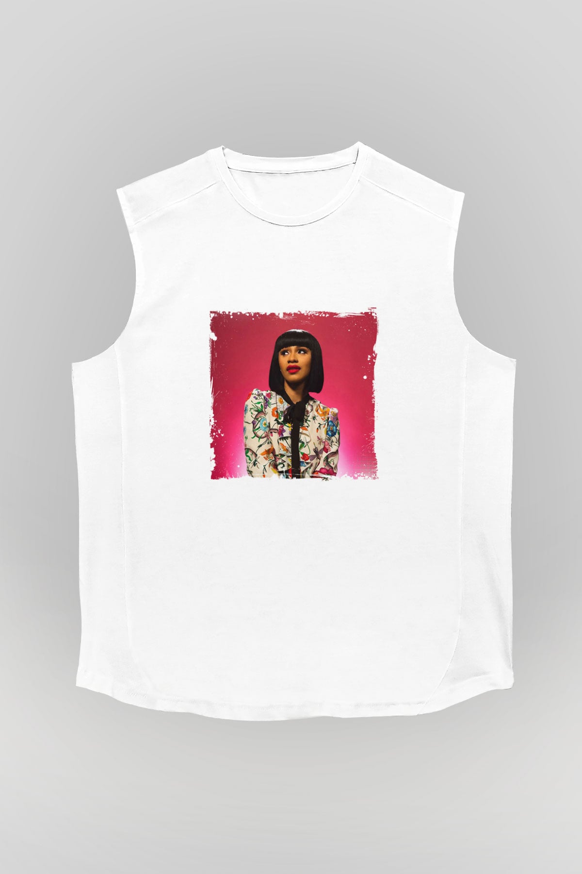 Cardi B Baskılı Unisex Beyaz Kolsuz Tişört