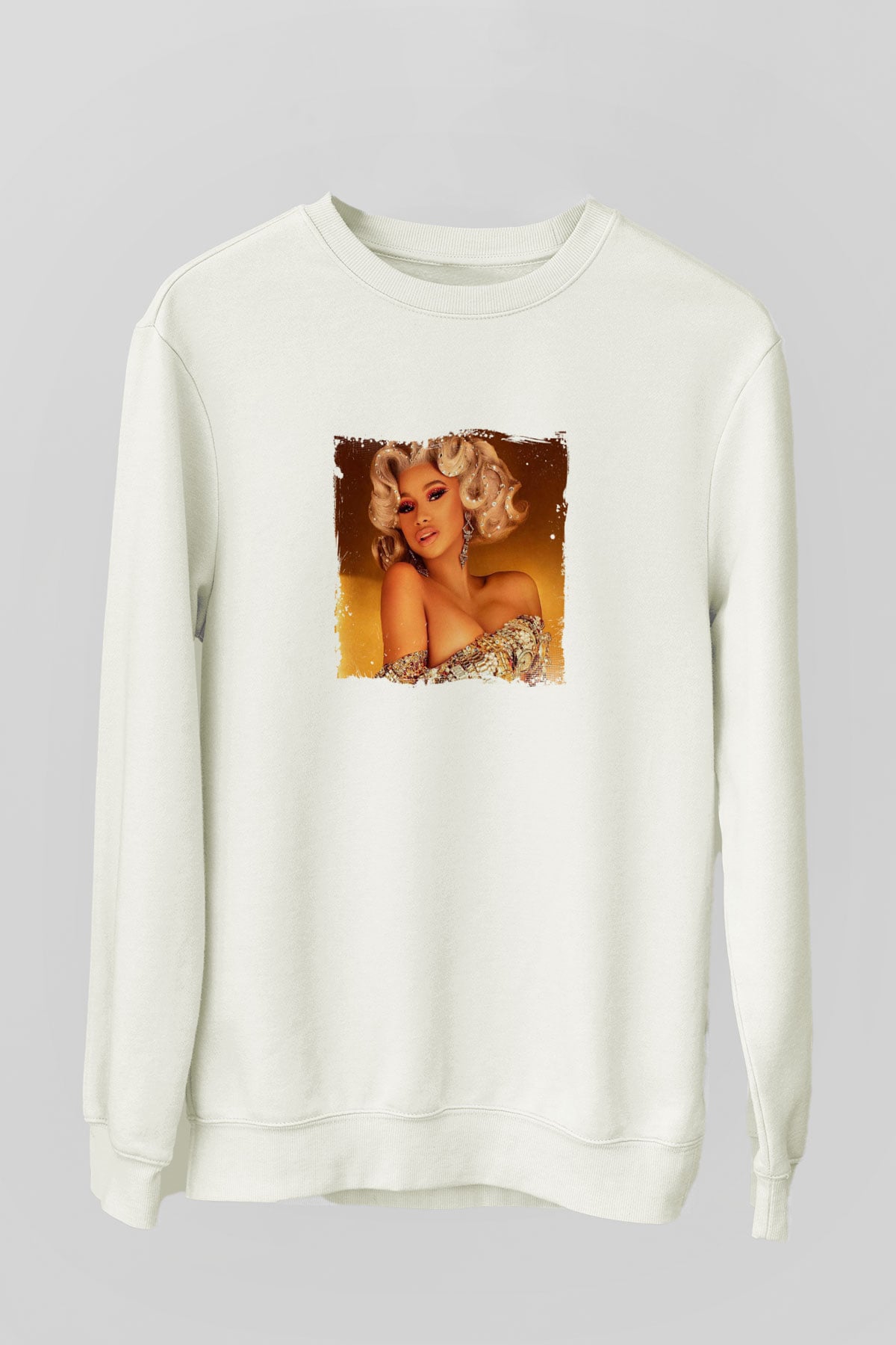 Cardi B Baskılı Unisex Beyaz Sweatshirt