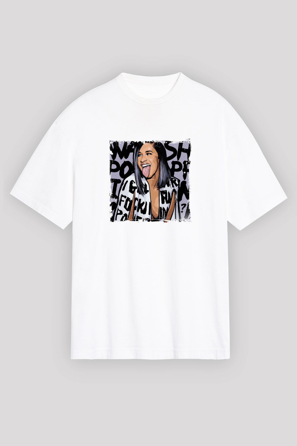 Cardi B Baskılı Unisex Beyaz Tişört