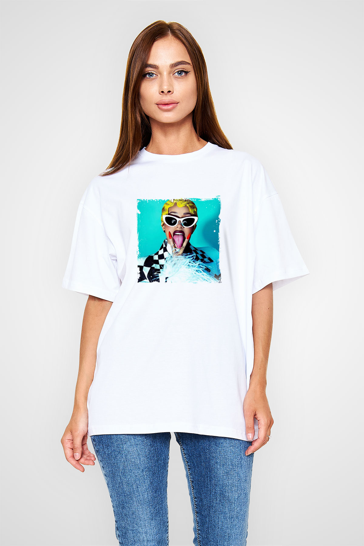Cardi B Baskılı Unisex Beyaz Tişört