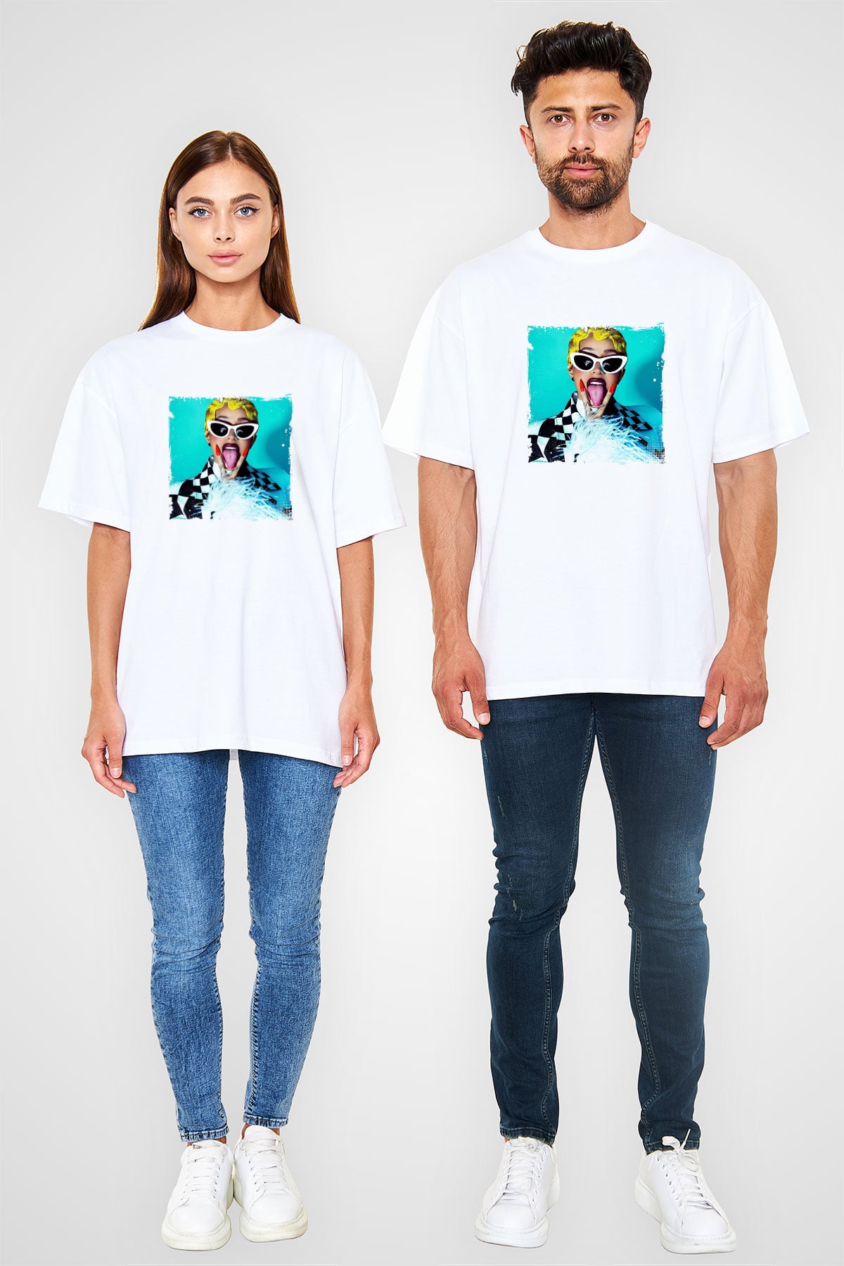 Cardi B Baskılı Unisex Beyaz Tişört