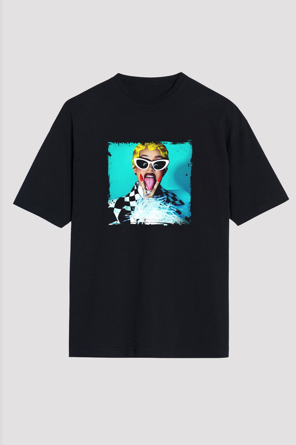 Cardi B Baskılı Unisex Oversize Siyah Tişört