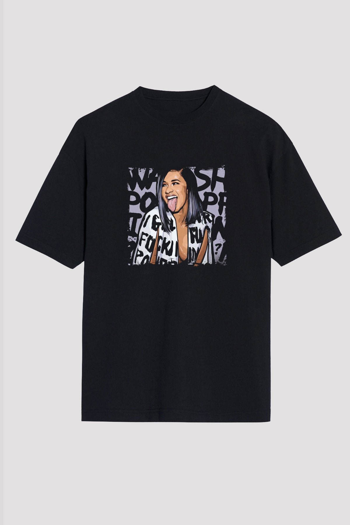 Cardi B Baskılı Unisex Oversize Siyah Tişört