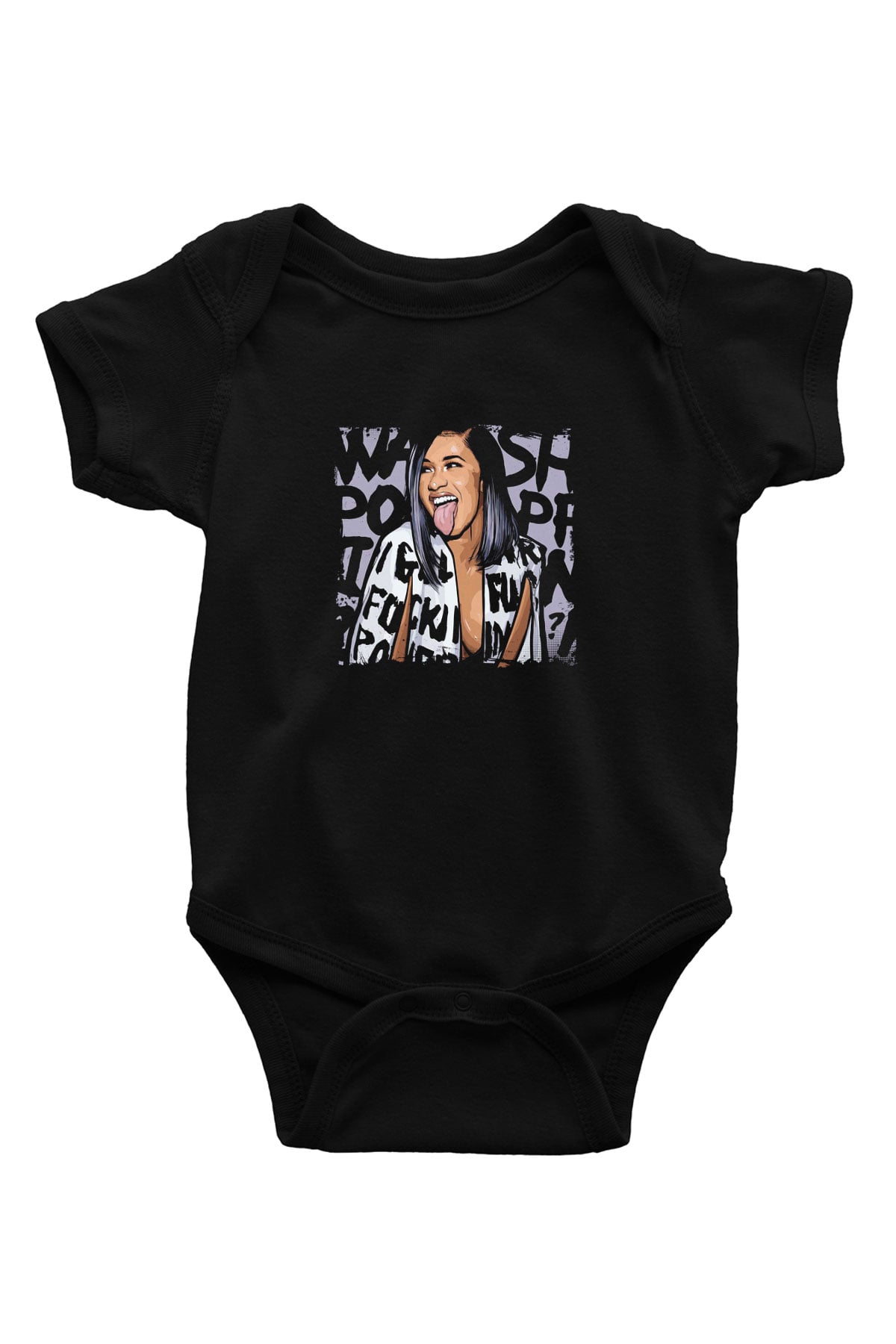 Cardi B Baskılı Unisex Siyah Bebek Body - Zıbın