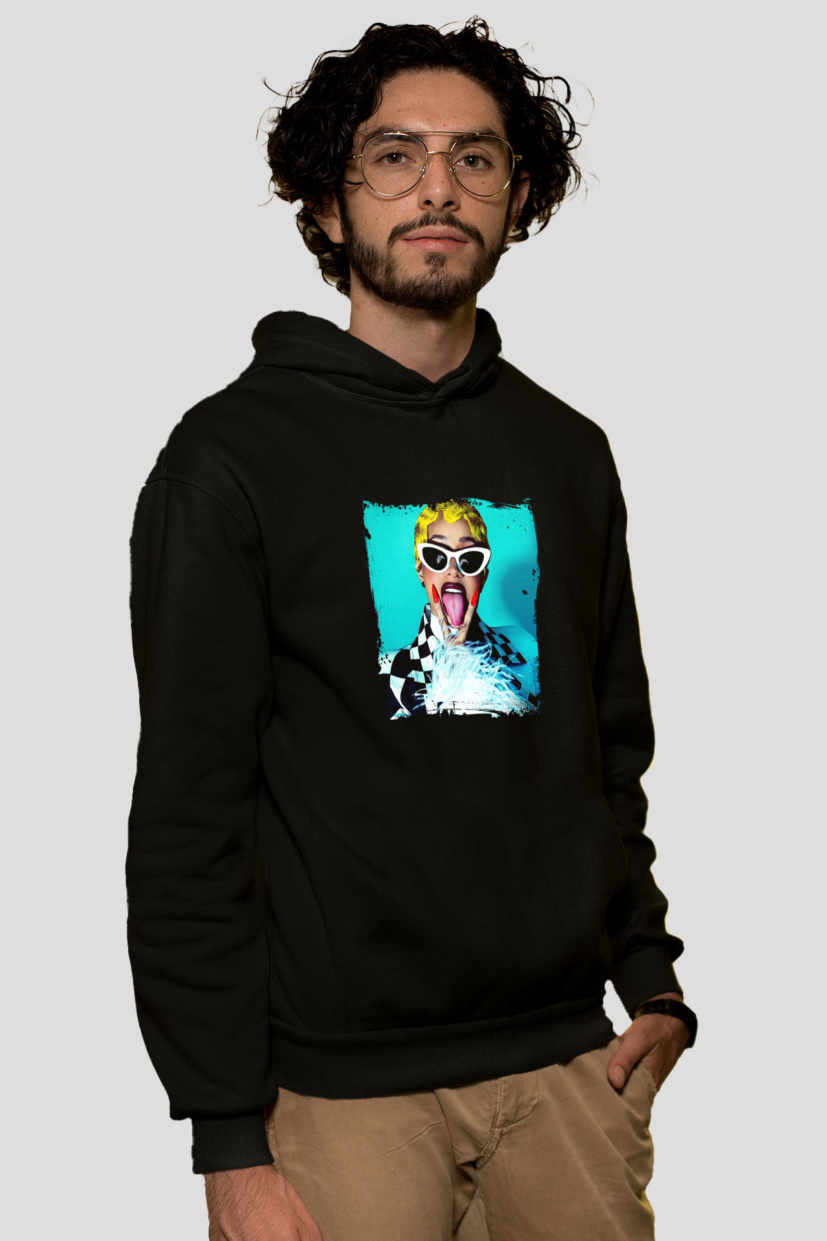Cardi B Baskılı Unisex Siyah Hoodie