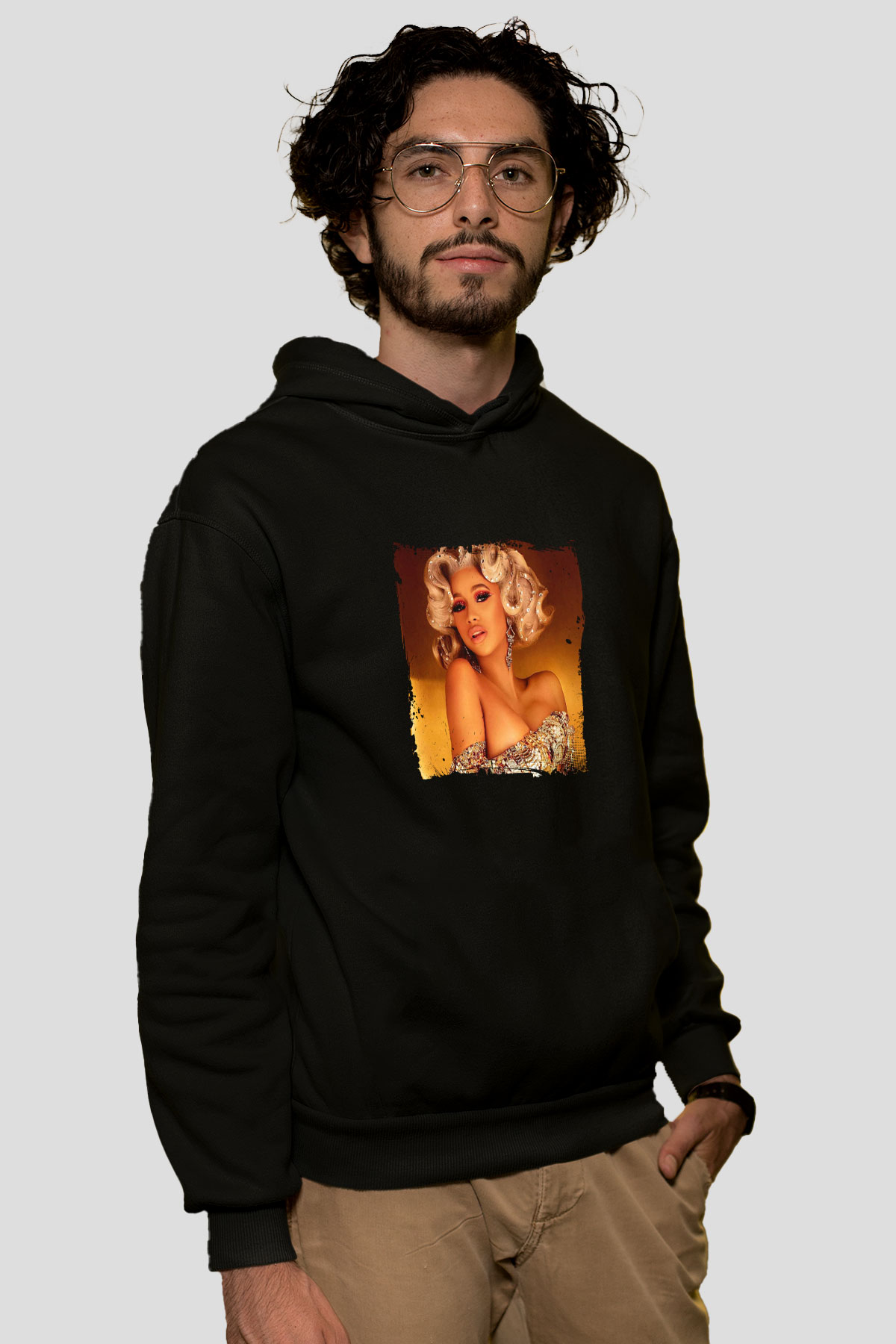 Cardi B Baskılı Unisex Siyah Hoodie