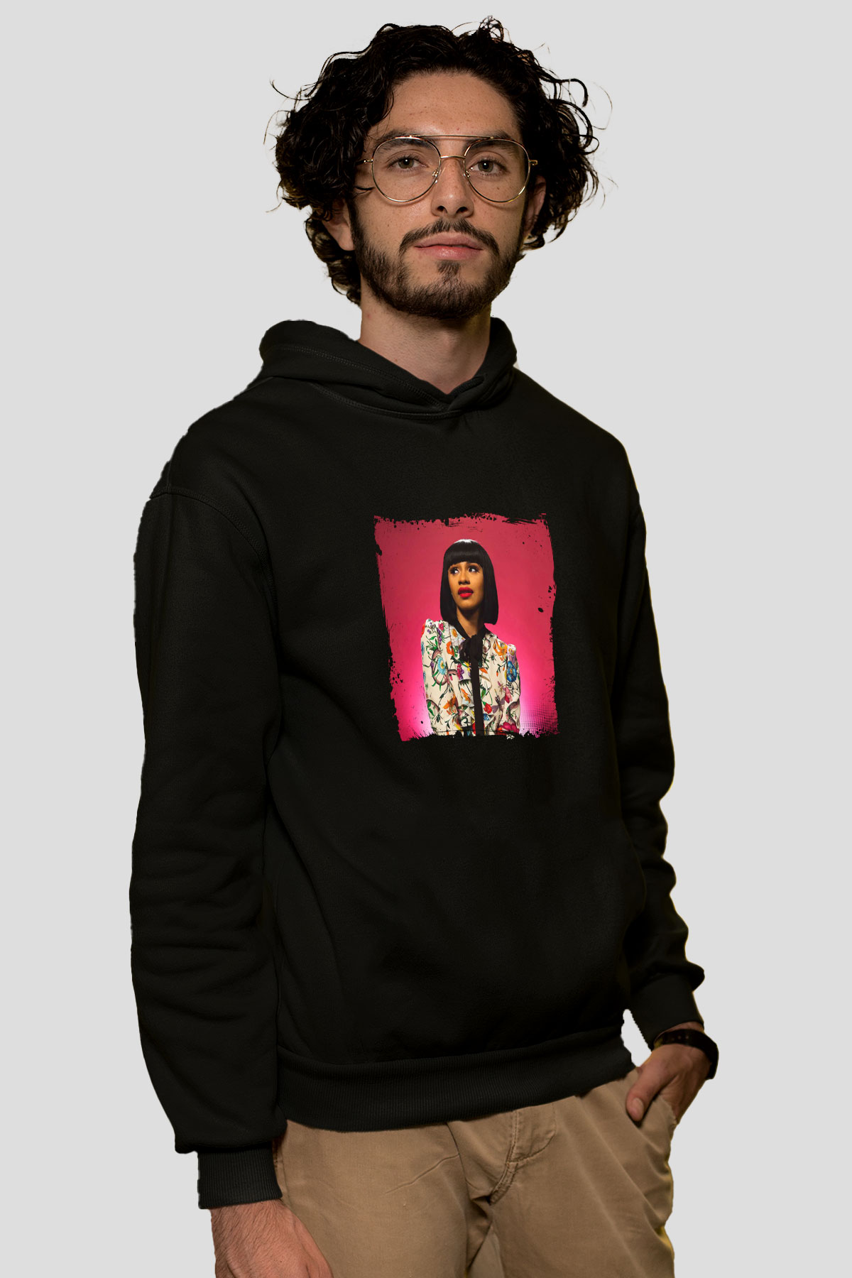 Cardi B Baskılı Unisex Siyah Hoodie