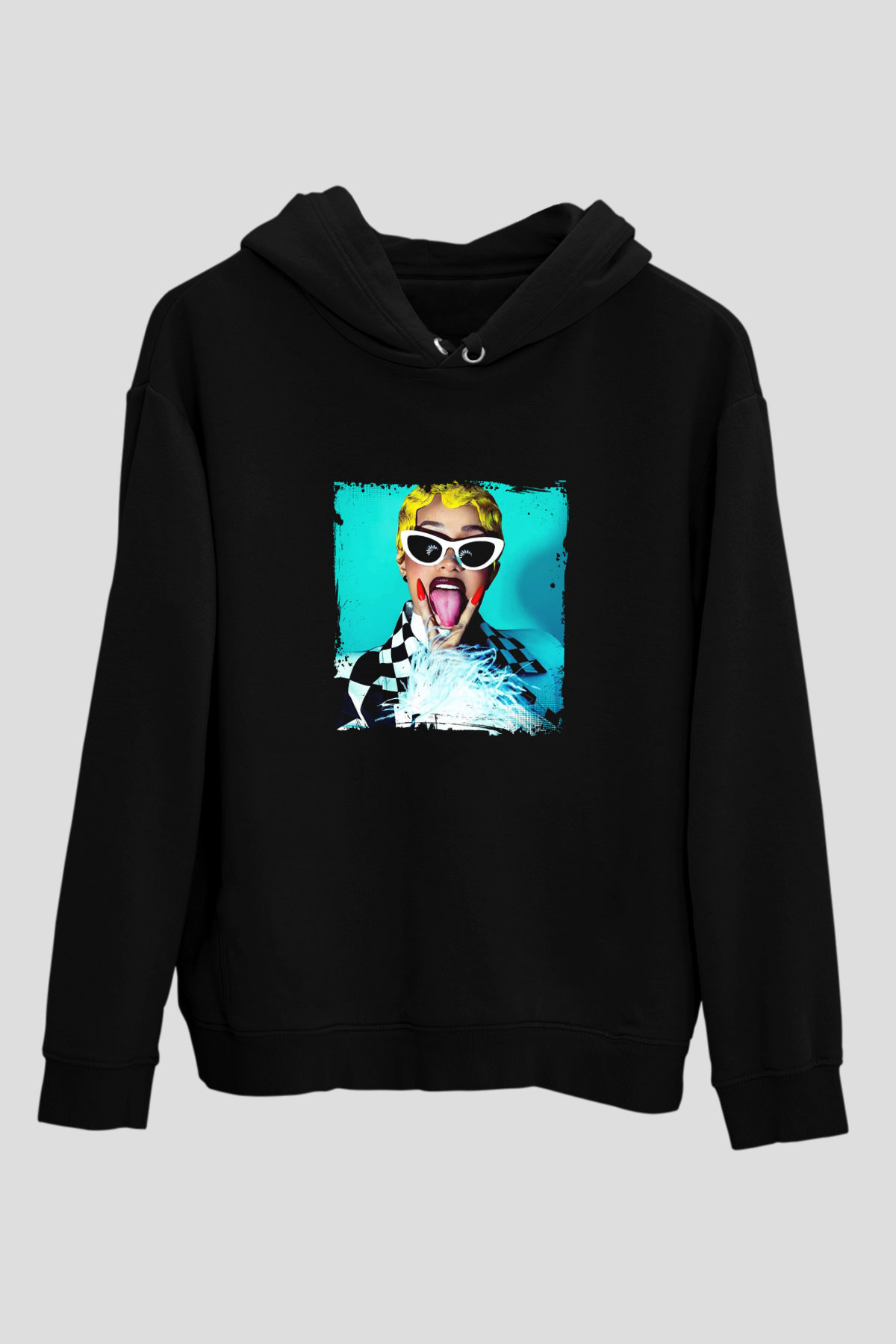 Cardi B Baskılı Unisex Siyah Hoodie