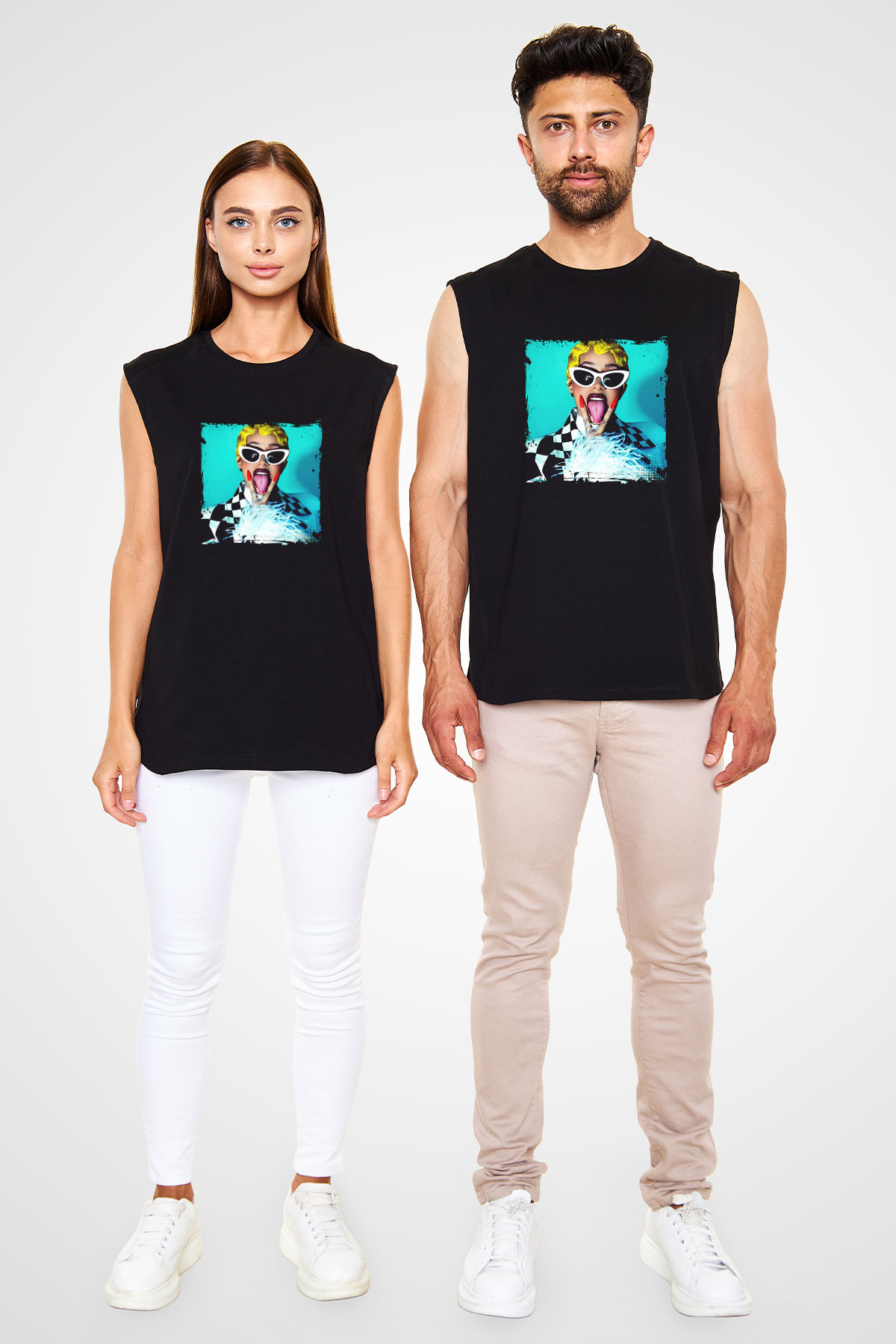 Cardi B Baskılı Unisex Siyah Kolsuz Tişört