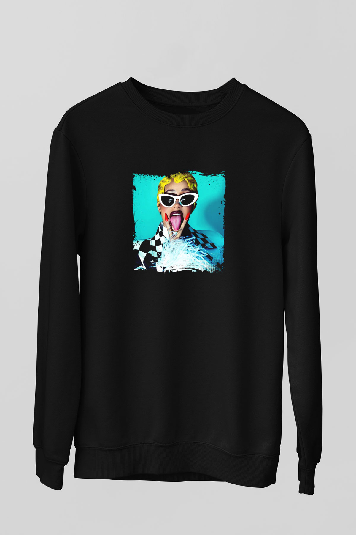 Cardi B Baskılı Unisex Siyah Sweatshirt