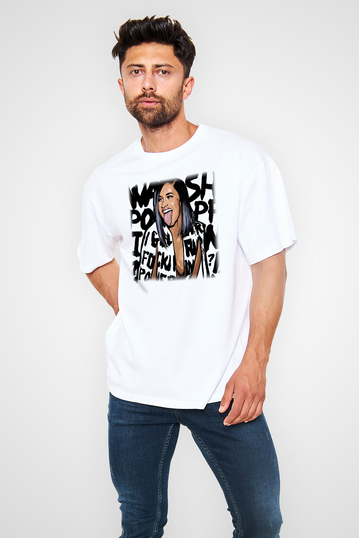 Cardi B Beyaz Unisex Oversize Tişört T-Shirt