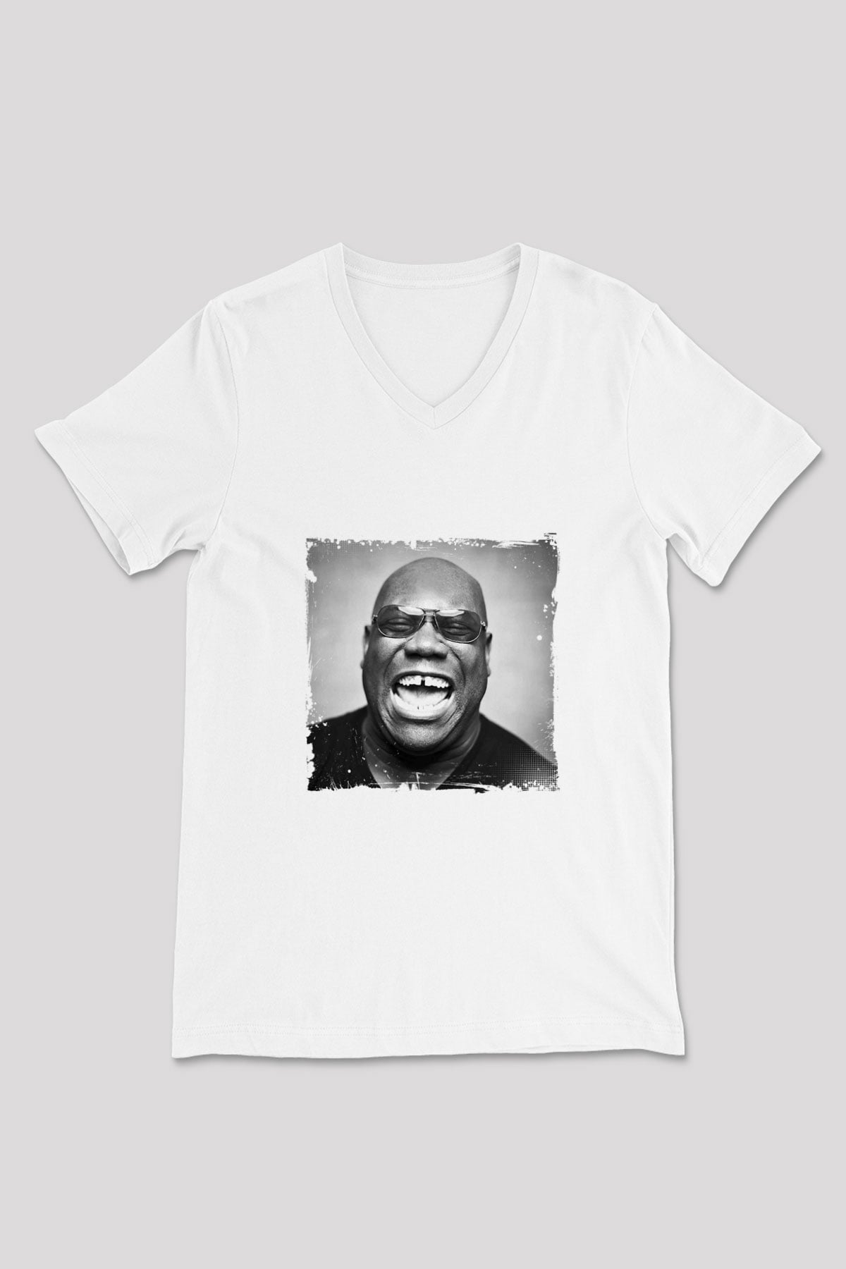 Carl Cox Baskılı Beyaz V Yaka Unisex Tişört