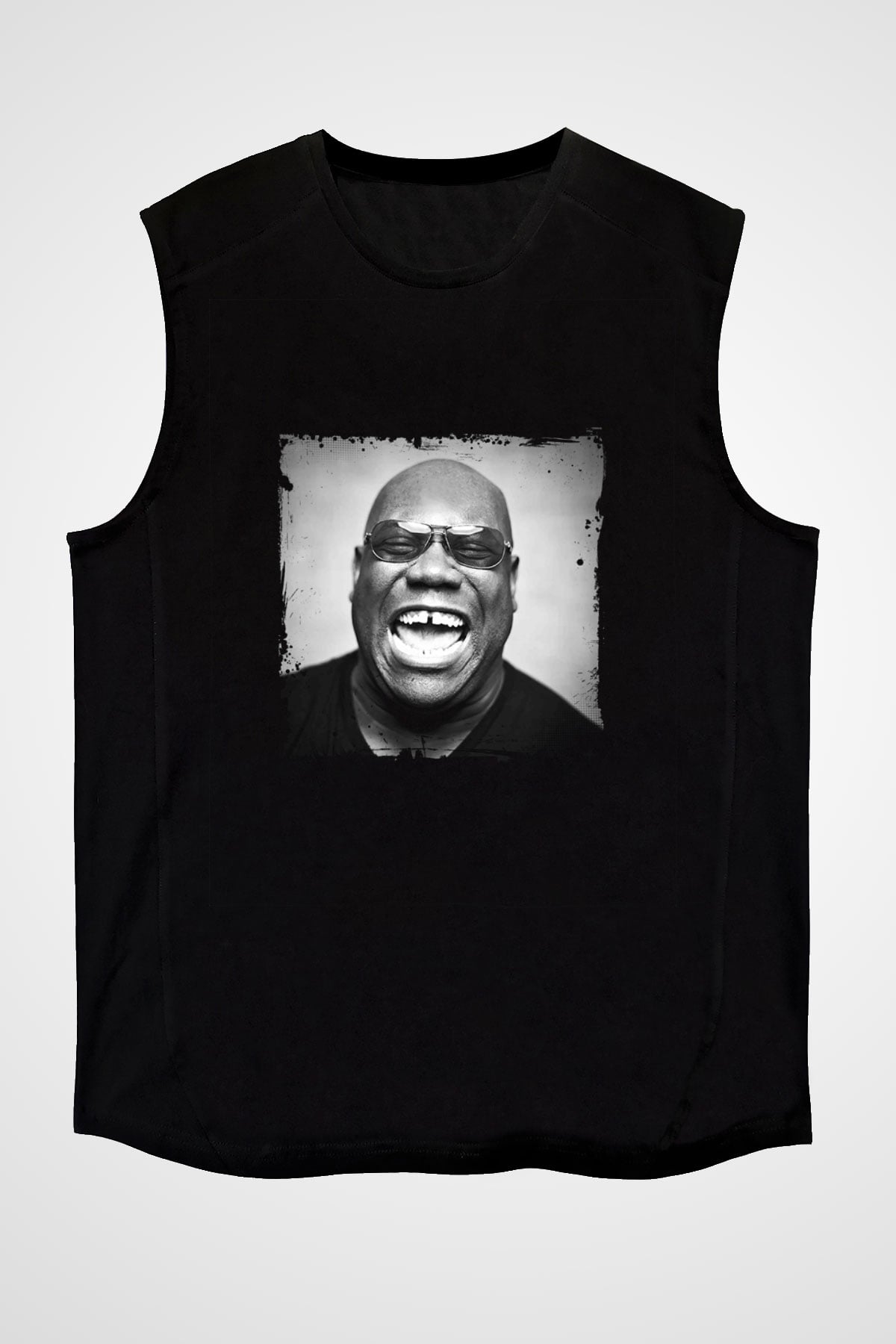 Carl Cox Baskılı Unisex Siyah Kolsuz Tişört