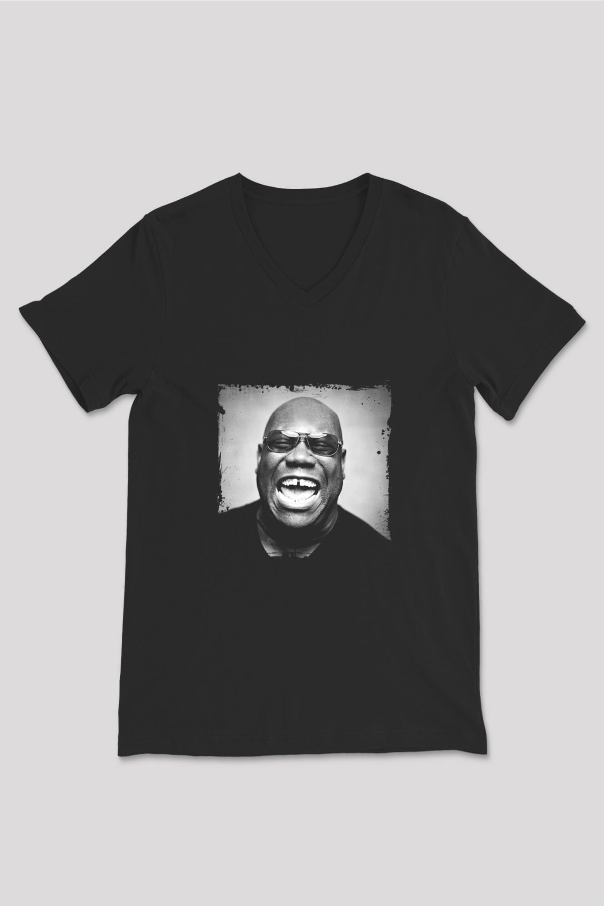 Carl Cox Baskılı Unisex Siyah V Yaka Tişört