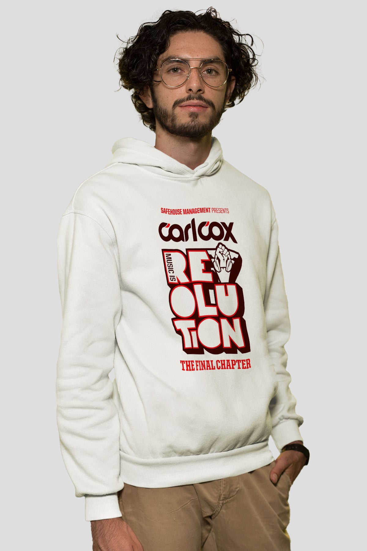 Carl Cox Beyaz Unisex Kapşonlu Sweatshirt