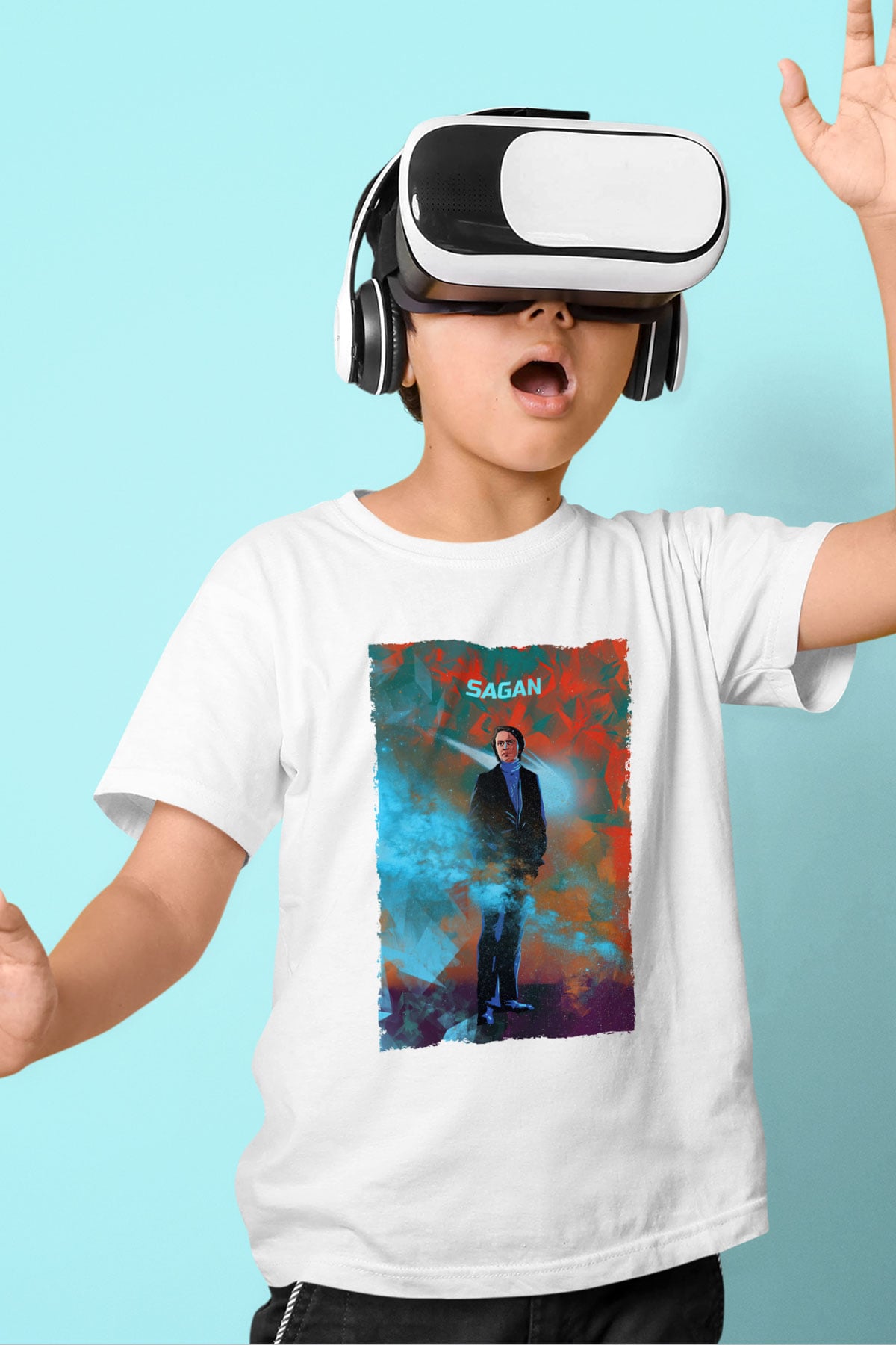 Carl Sagan Baskılı Unisex Beyaz Çocuk Tişörtü - Tshirt